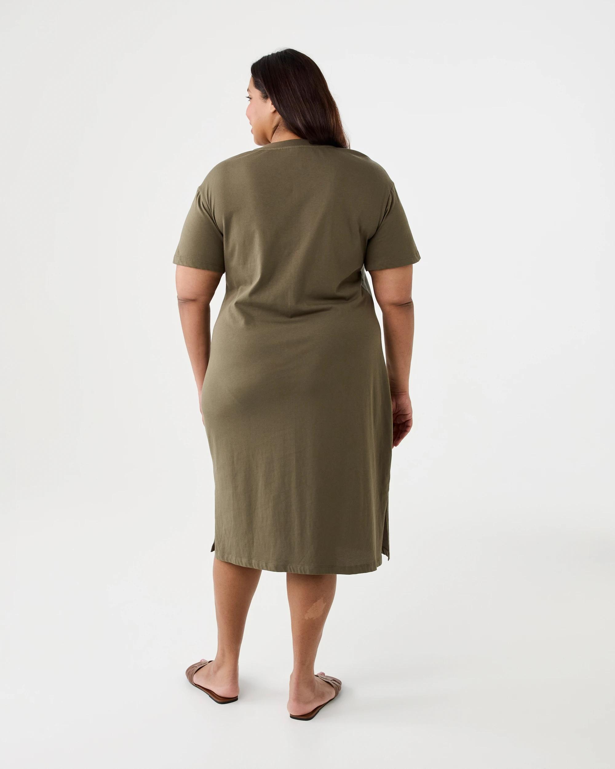 3 Curve Short Sleeve Seamfront Dress Deep Olive, 3 of 5