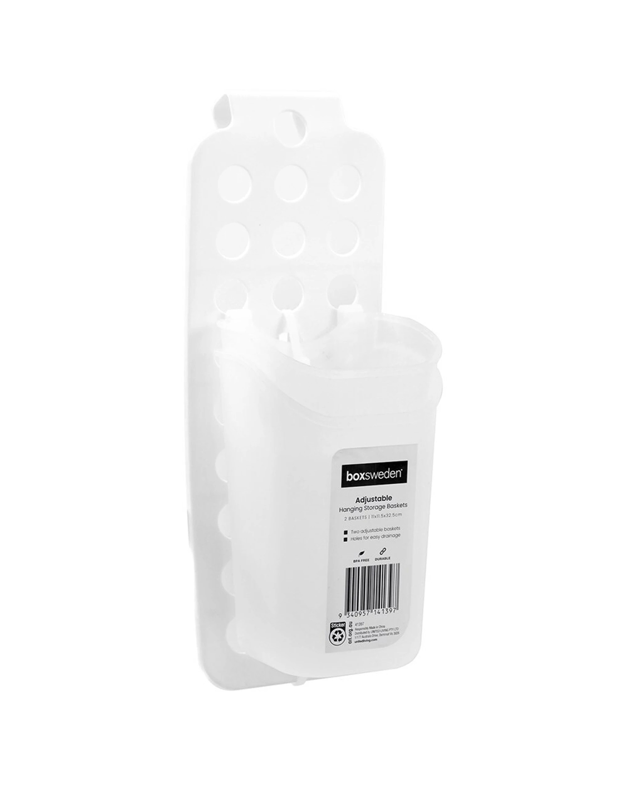 1 Boxsweden Bathroom Hanging Storage Basket Adjustable Durable 11.5x32.5cm - White, 1 of 6