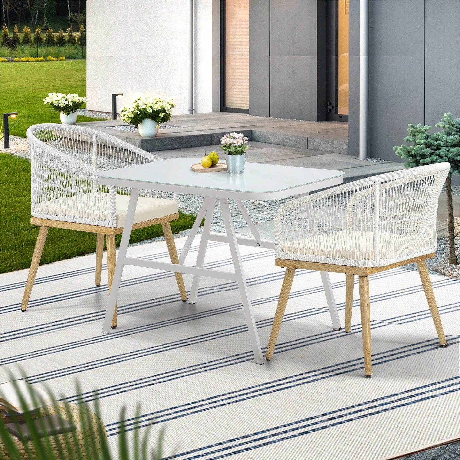 3 Livsip Outdoor Dining Set Patio Furniture Setting Garden Marble-style Table 3pcs
 - Multi, 3 of 10