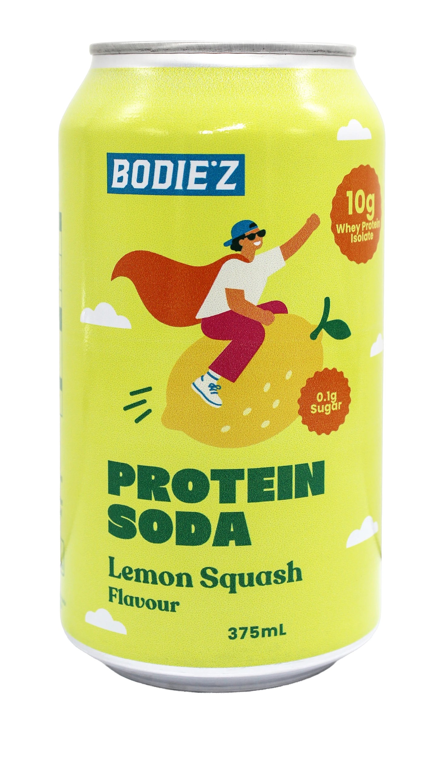 1 Bodiez Protein Soda Lemon Squash Flavour Drink 375ml, 1 of 3