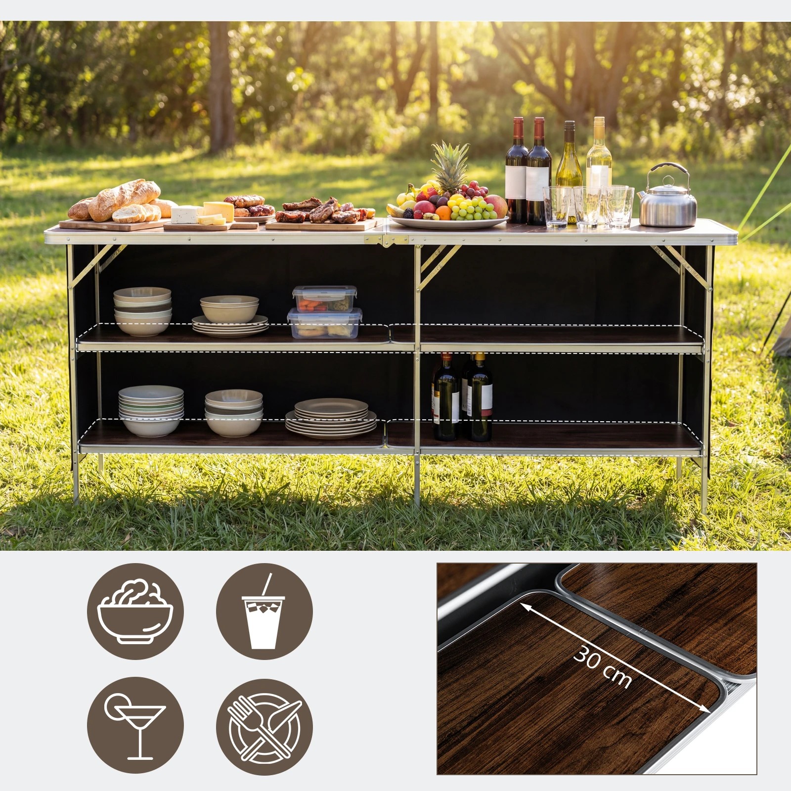 1 Costway 2Tier Folding Camping Table Aluminum Portable Picnic Table Open Shelf w/Bag, 1 of 7