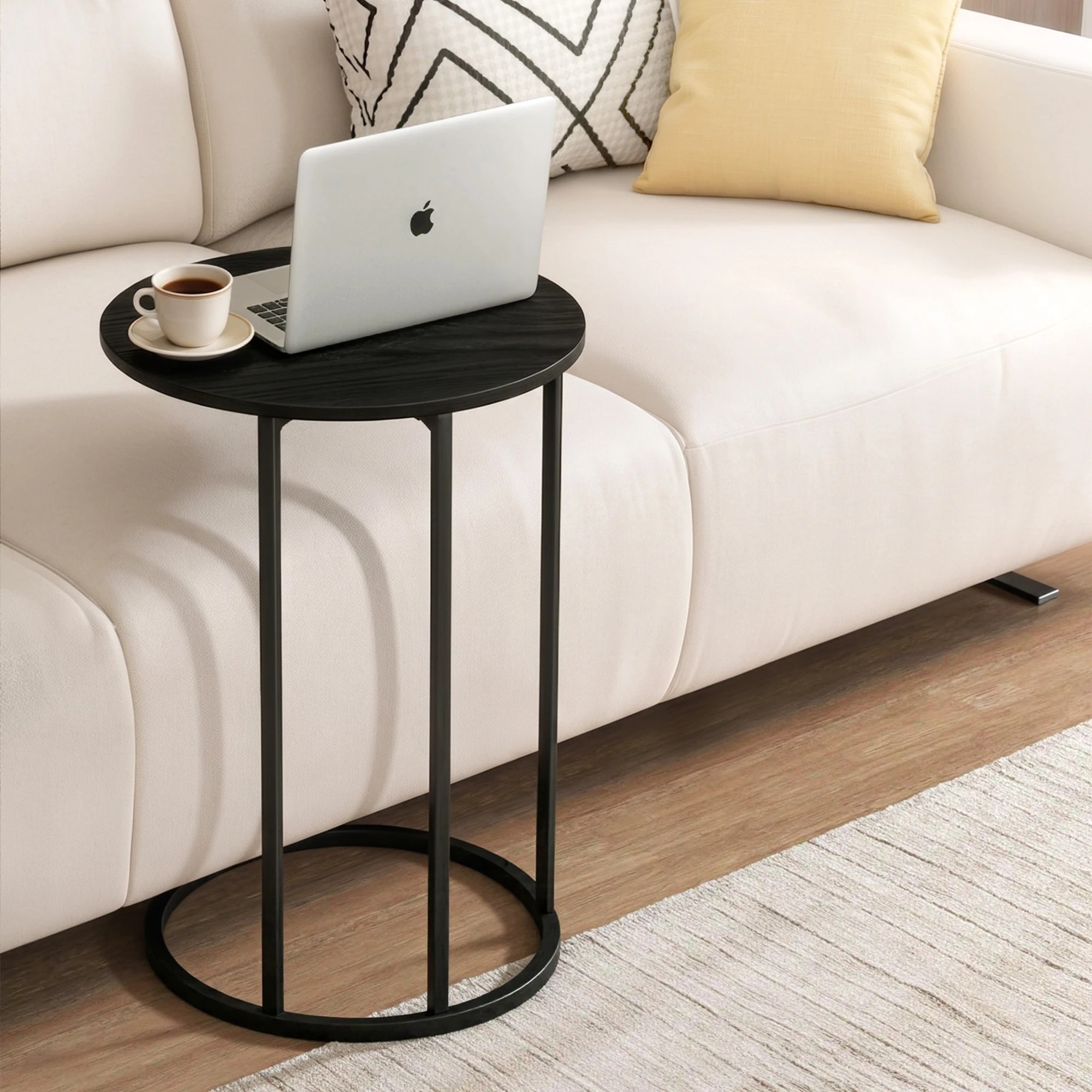 4 Artiss C Shaped End Table 2Pcs Coffee Table Sofa Side Bedside Table Round - Black, 4 of 7