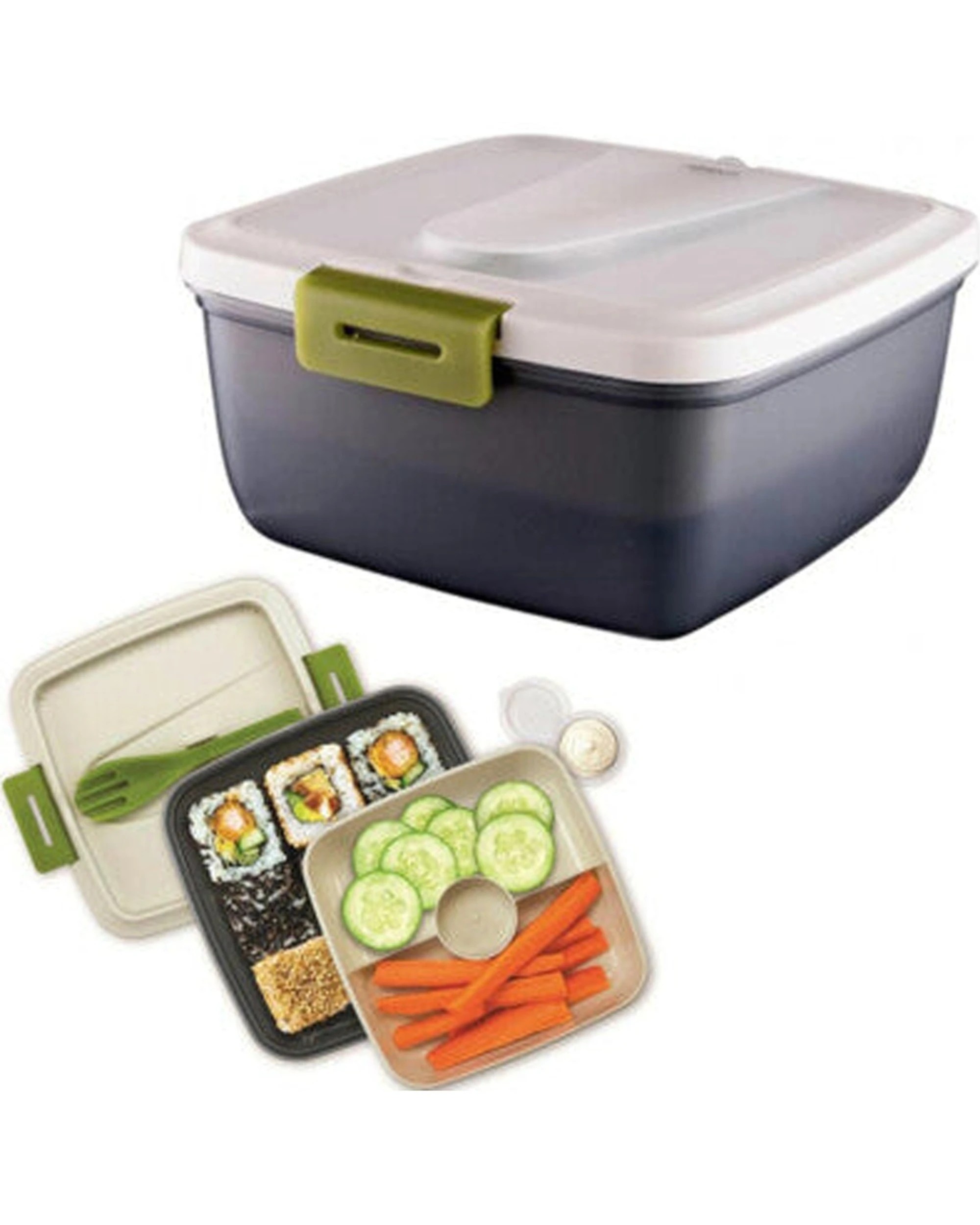 2 Avanti Food 2 Go Bento Pod Lunch Box 1.6L Dual Chamber With Utensils Non-T - Natural, 2 of 3