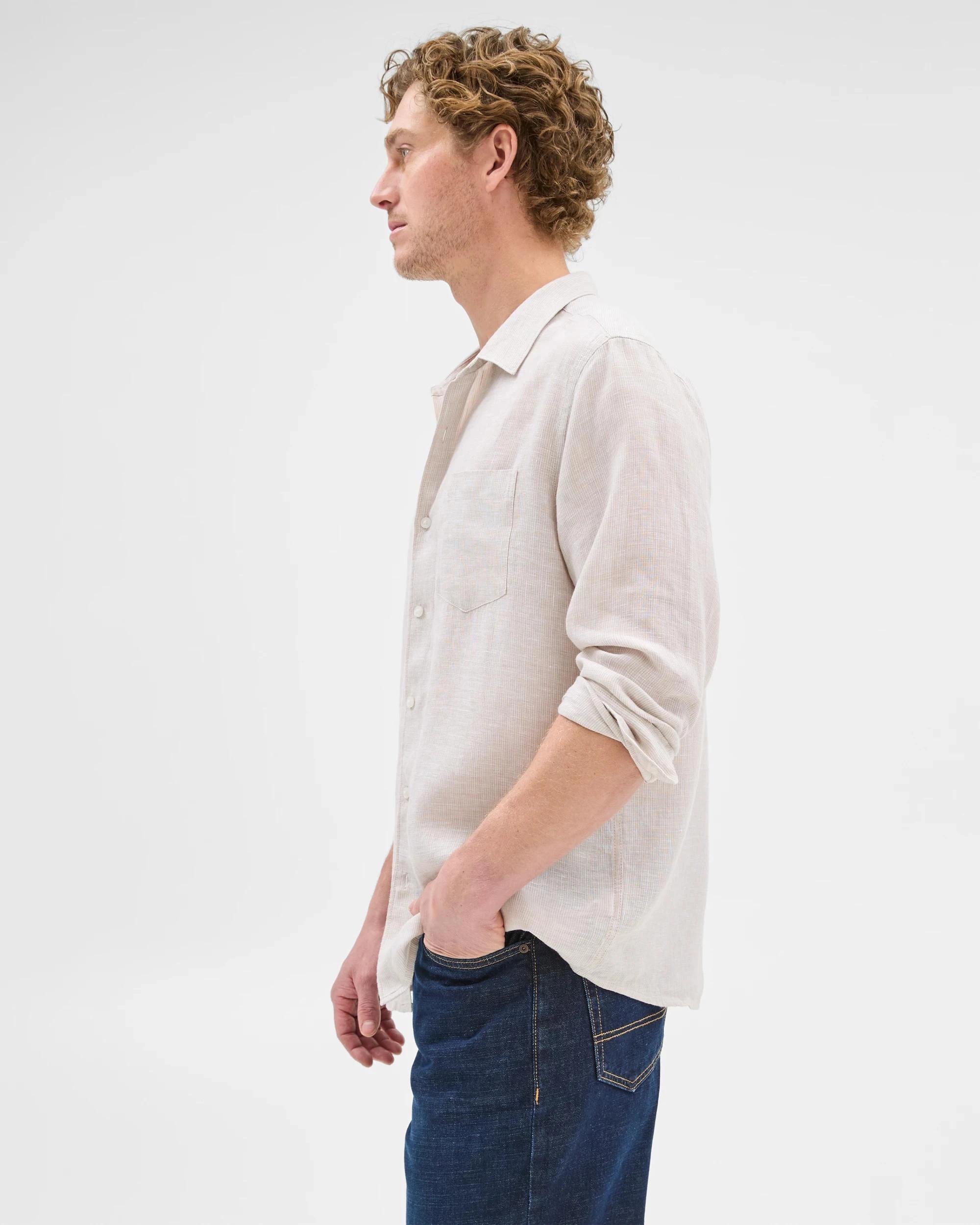 3 Target European Linen Long Sleeve Textured Shirt LIGHT STONE, 3 of 10