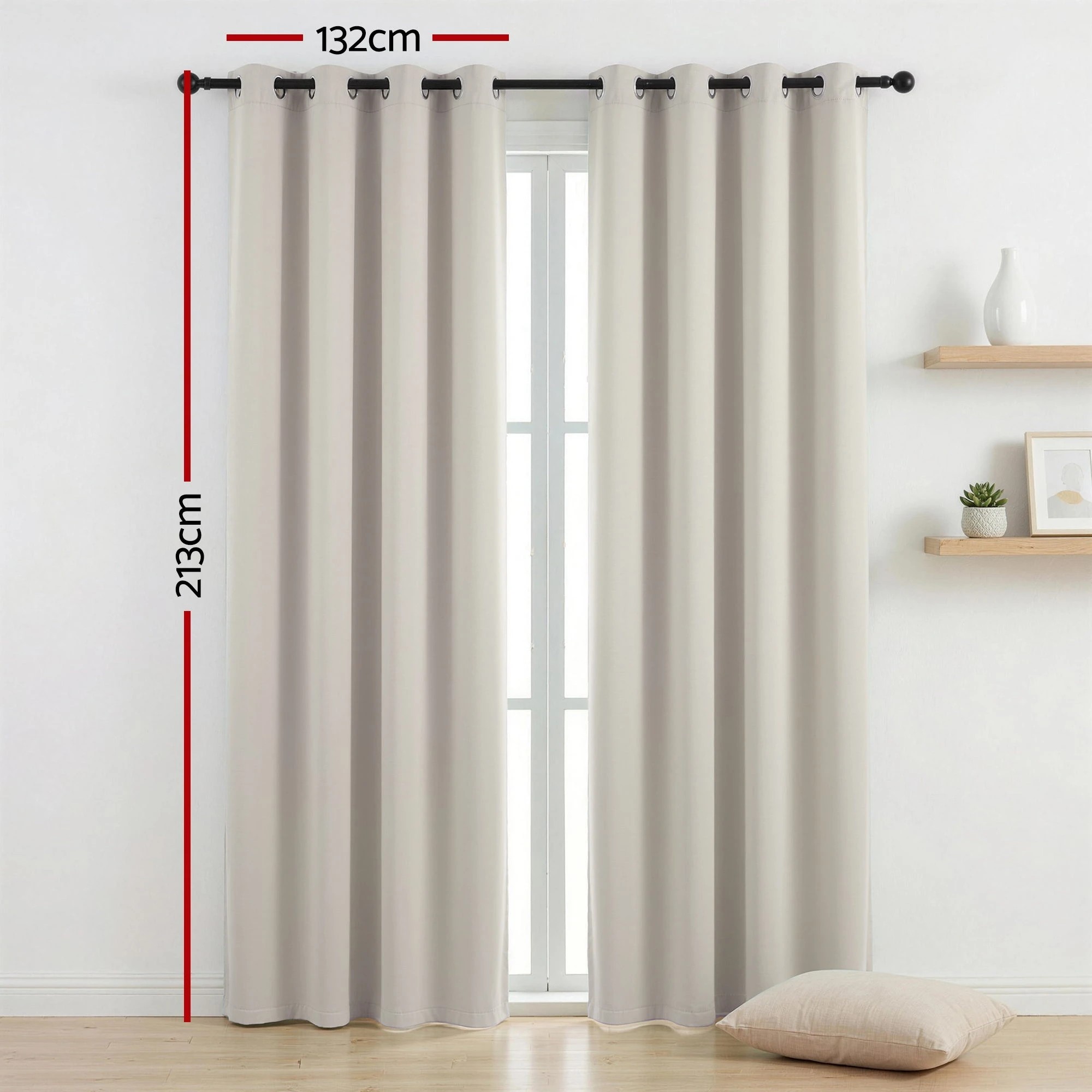 2 Artiss Blockout Curtains 2X 132x213cm Thermal Insulated Eyelet Drapes - Beige, 2 of 4