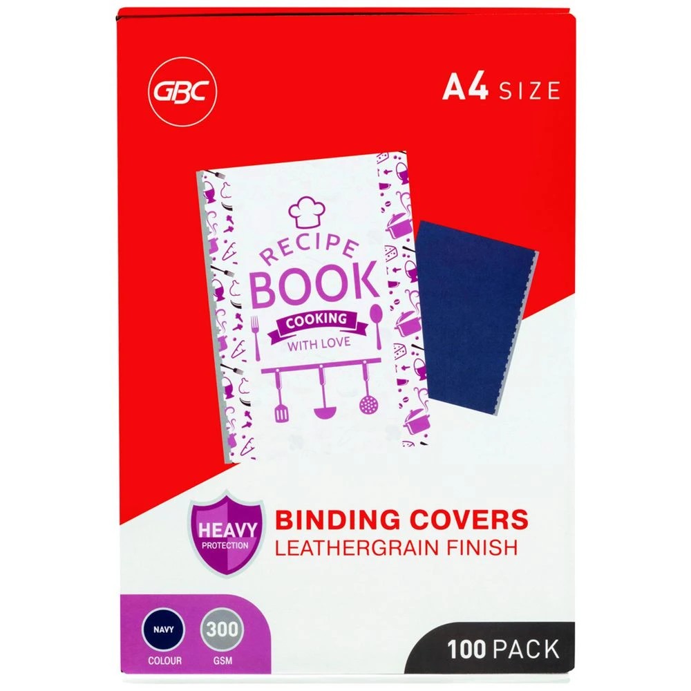 1 GBC Binding Cover A4 Leathergrain Navy Blue 100 Pack, 1 of 4