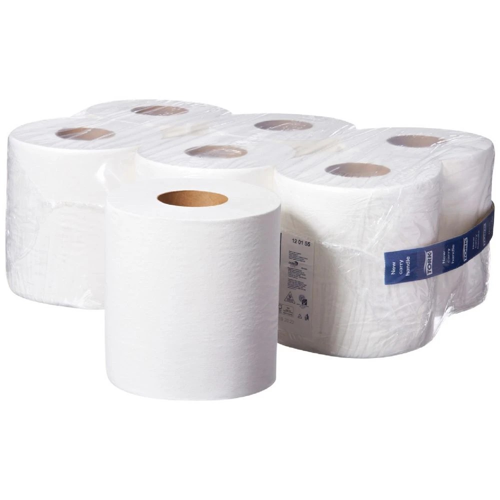 1 Tork Basic Paper Centrefeed Roll White 1 Ply 300m 6 Pack, 1 of 2