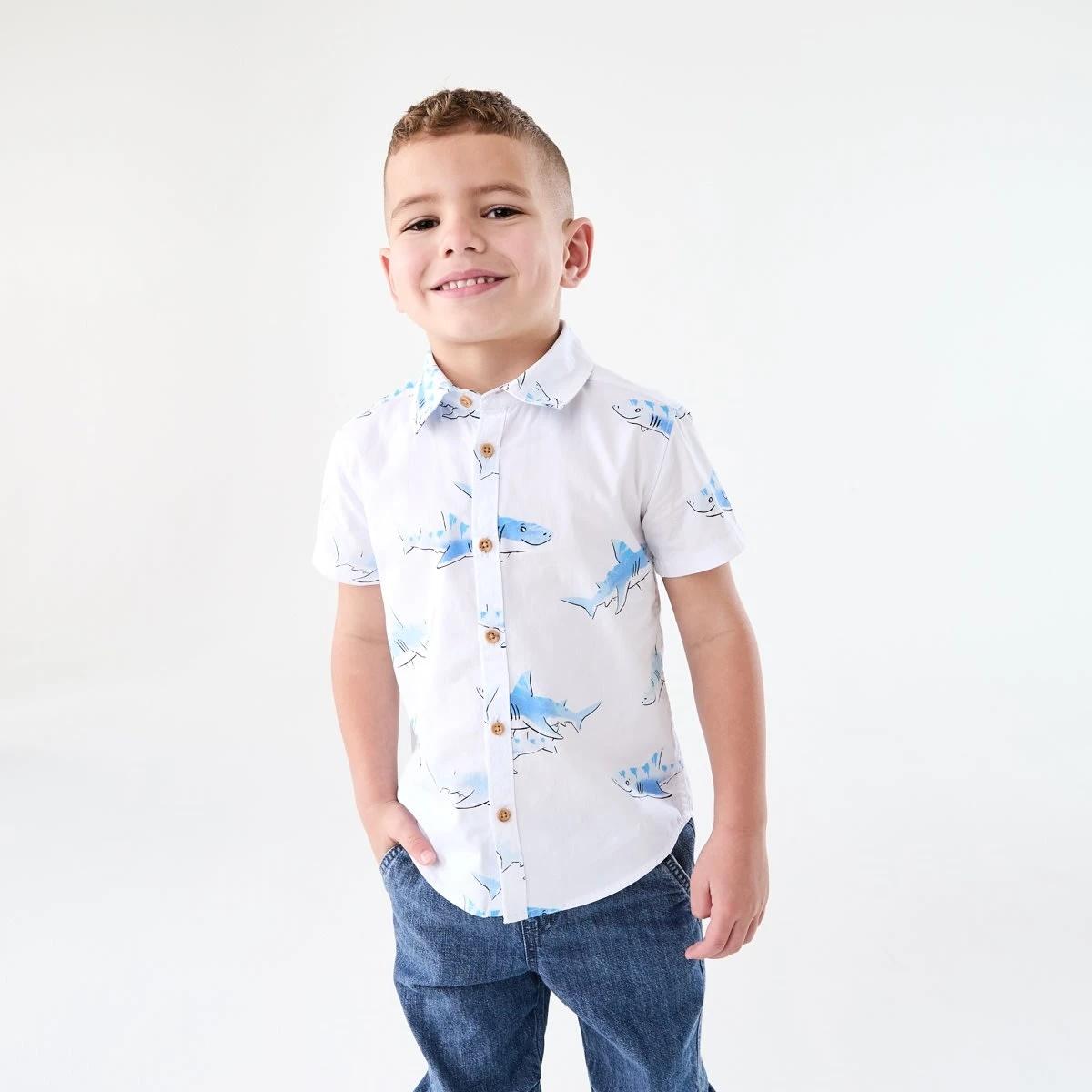 1 Short Sleeve Print Shirt CUTE SHARKS SNOW WHITE, 1 of 6