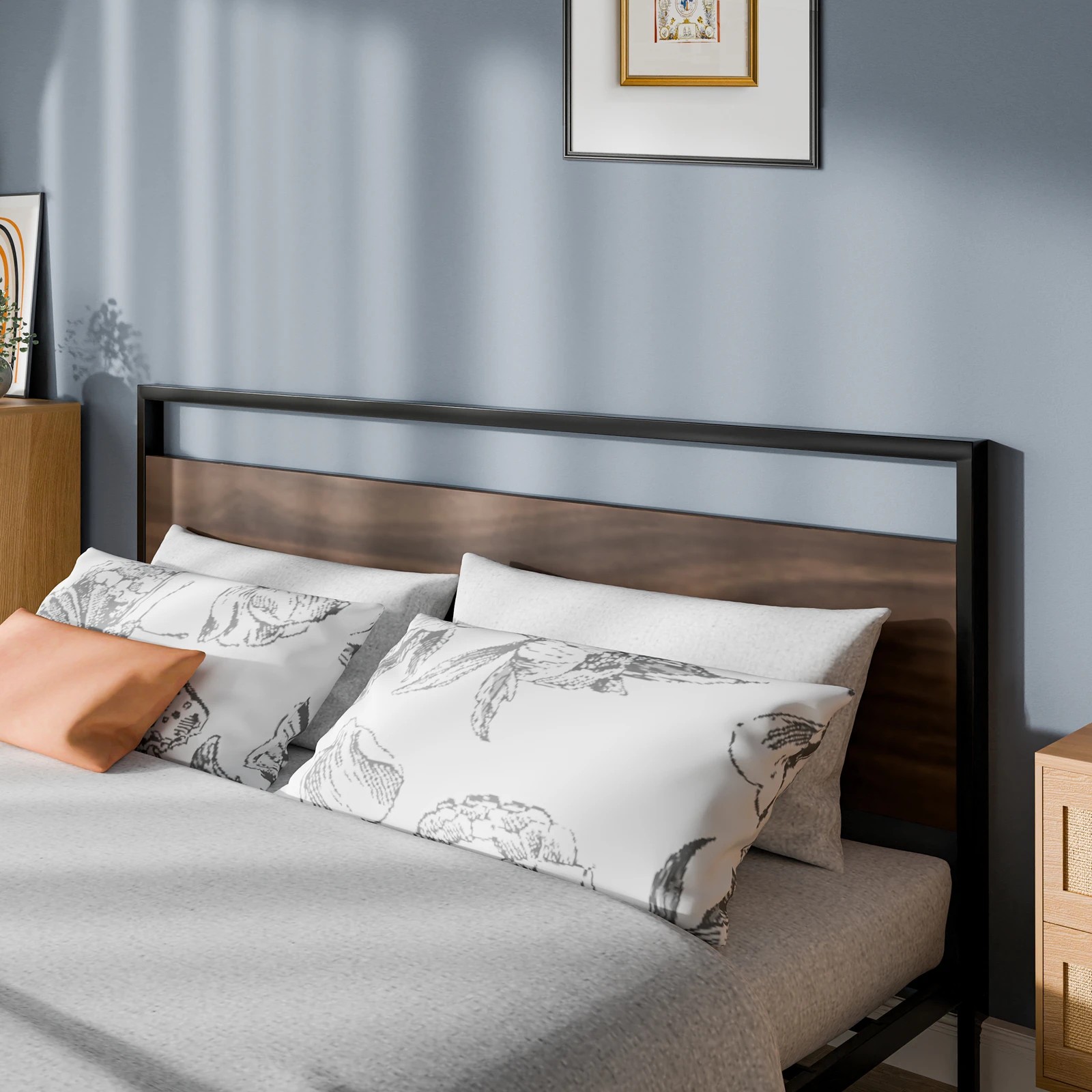 5 Alfordson Metal Bed Frame Double Size Industrial Platform Mattress Base - Wood - Natural, 5 of 10