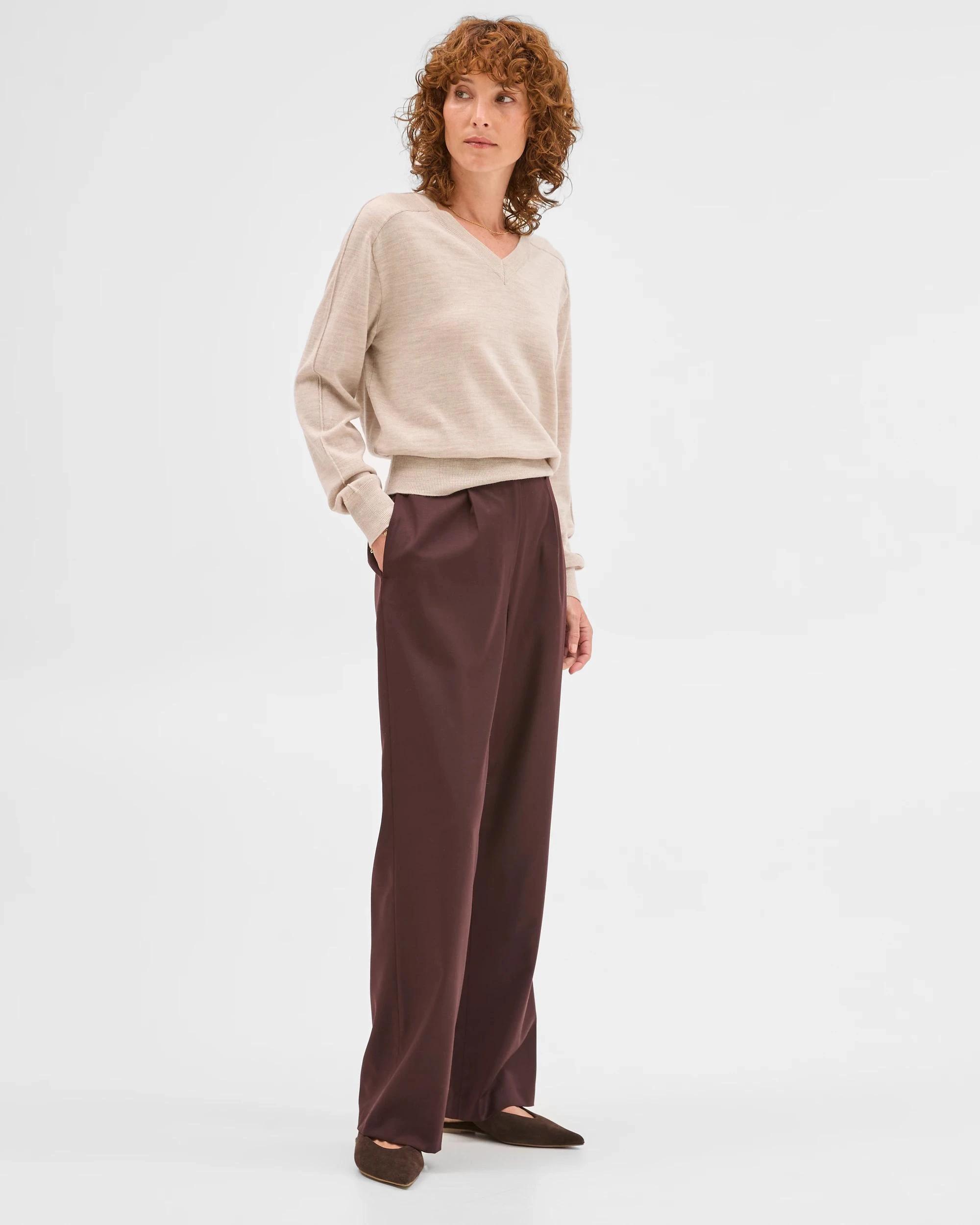 3 Preview Wool Blend Tailored Straight Leg Pants DARK CHOCOLATE, 3 of 5