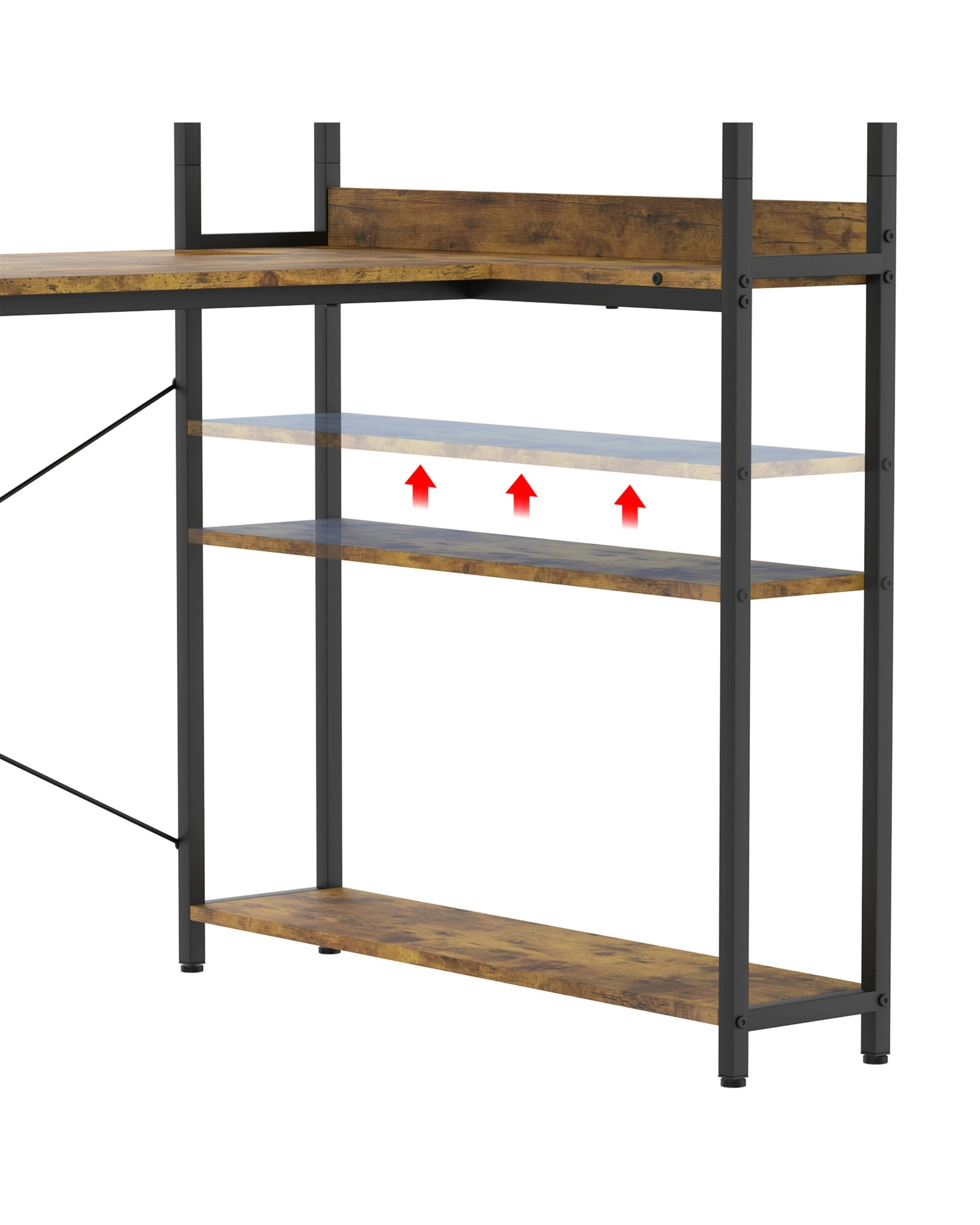 8 Ufurniture Computer Desk with Bookshelf, 110cm L Shaped Corner Desk with Storage - Brown, 8 of 9