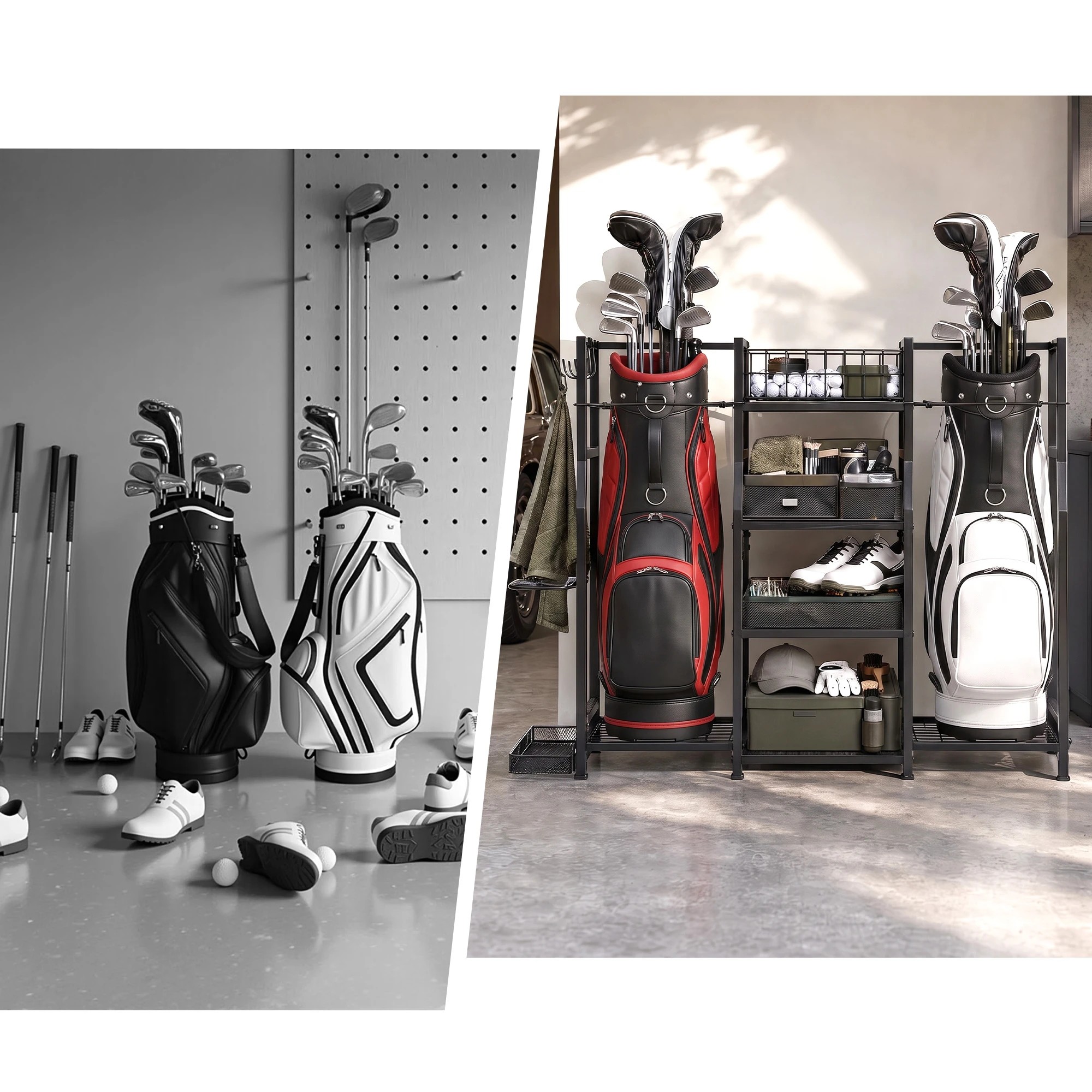 5 Everfit Golf Bag Storage Golfing Equipment Rack Holds 2 Bags 16 Clubs - Black, 5 of 8