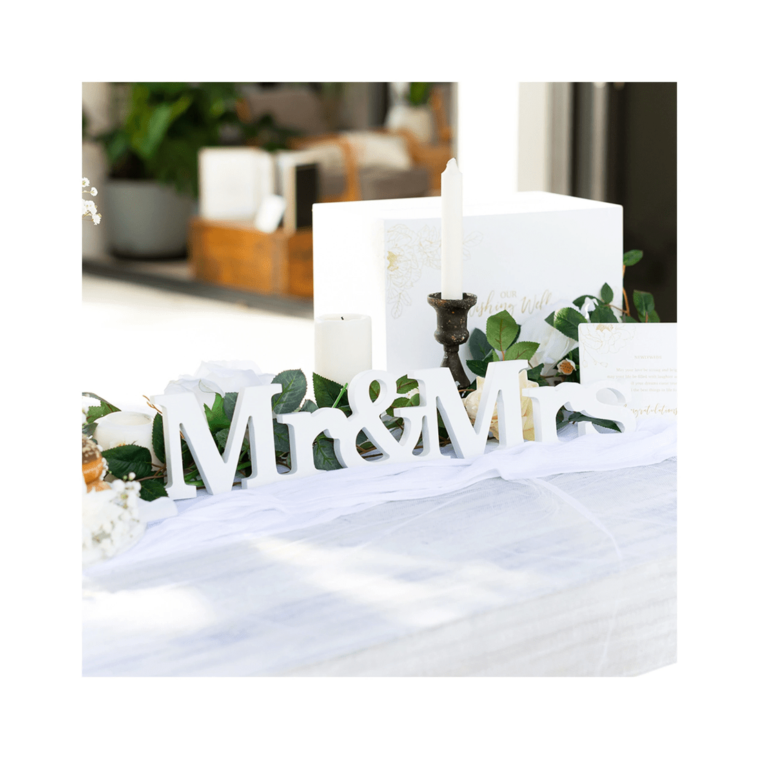 3 Wedding Wooden 50x10cm Mr & Mrs Table Word Letter Sign Event Decor Large - White, 3 of 3