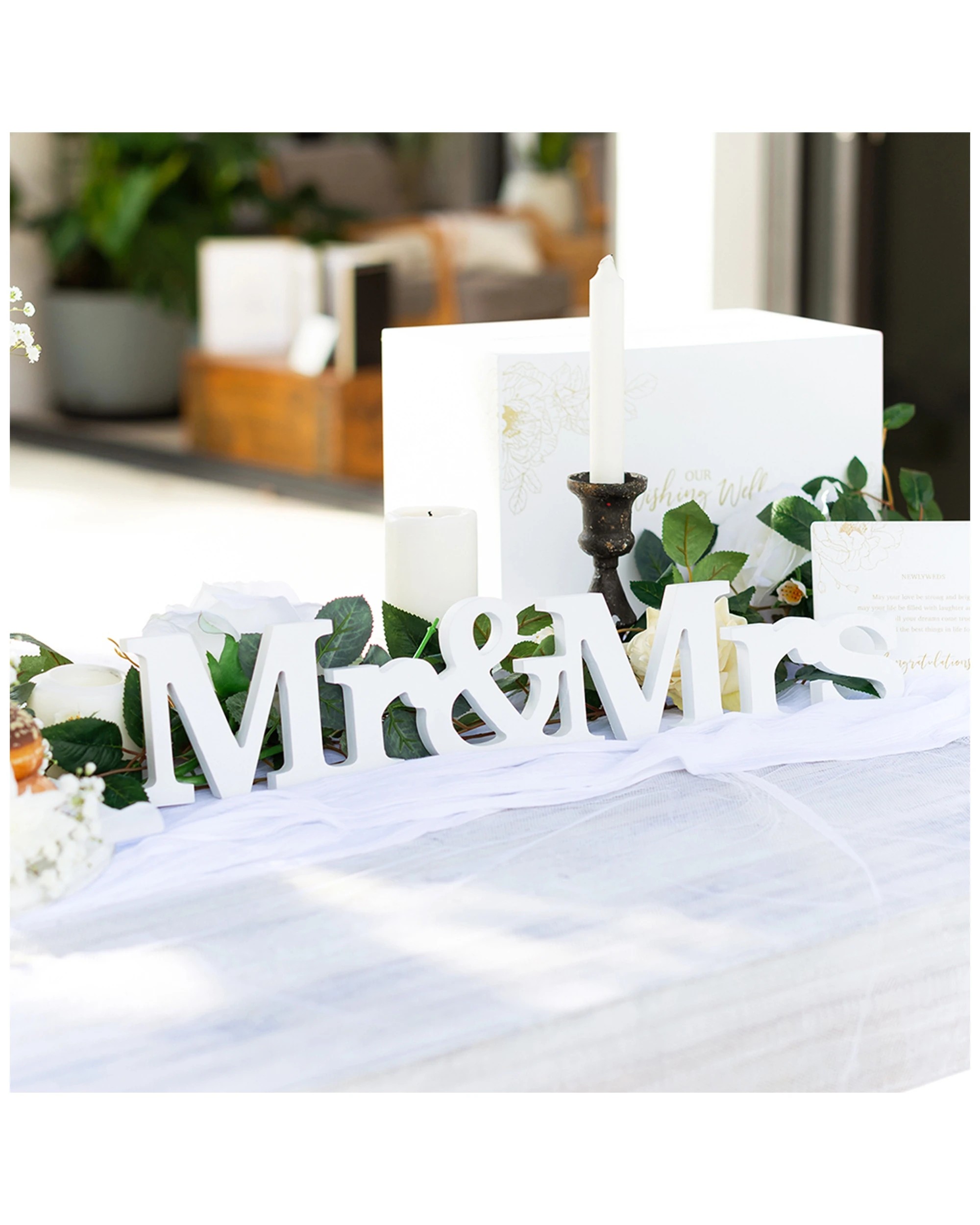 3 Wedding Wooden 50x10cm Mr & Mrs Table Word Letter Sign Event Decor Large - White, 3 of 3