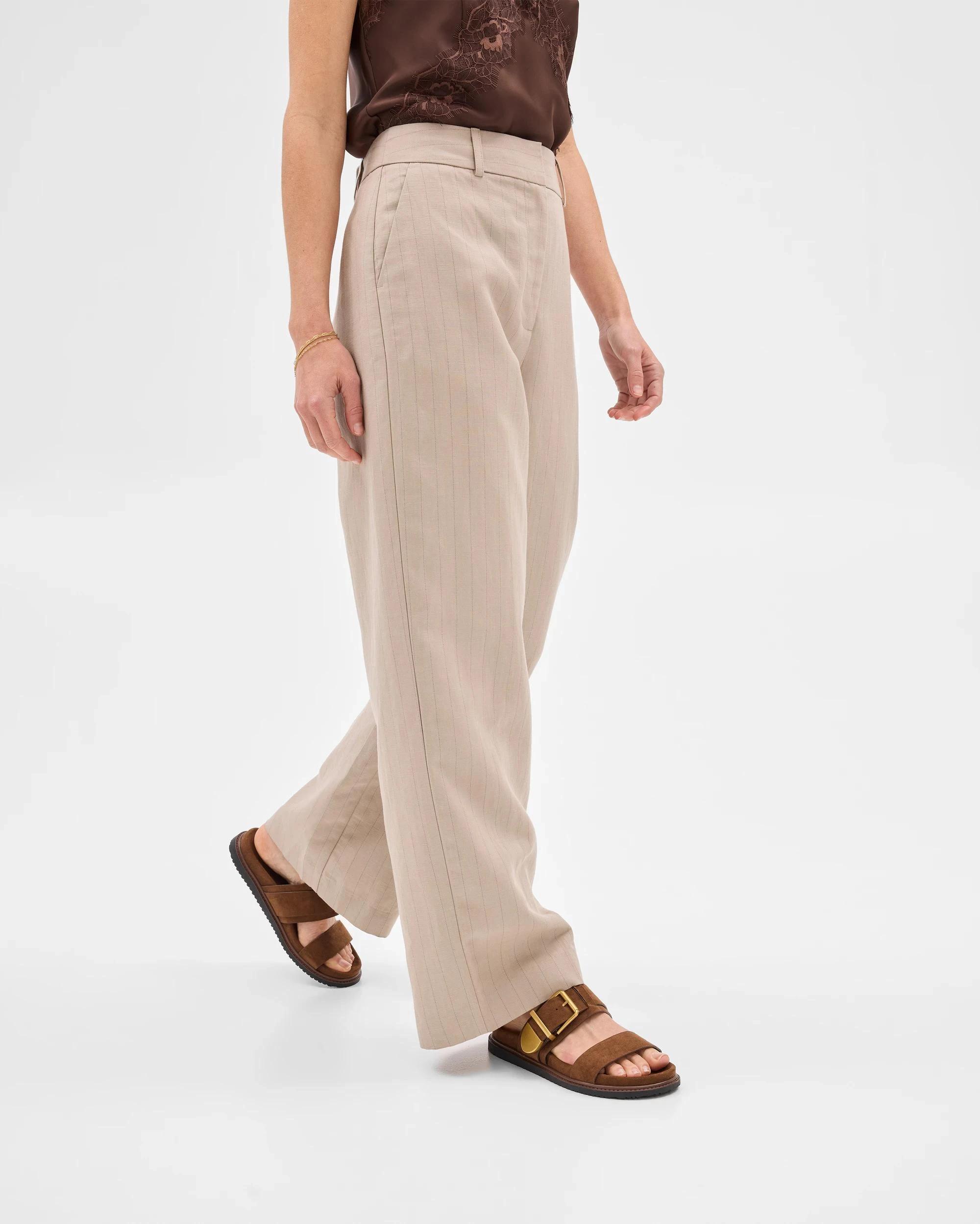3 Linen Blend Wide Leg Pants - Preview NATURAL STRIPE, 3 of 7