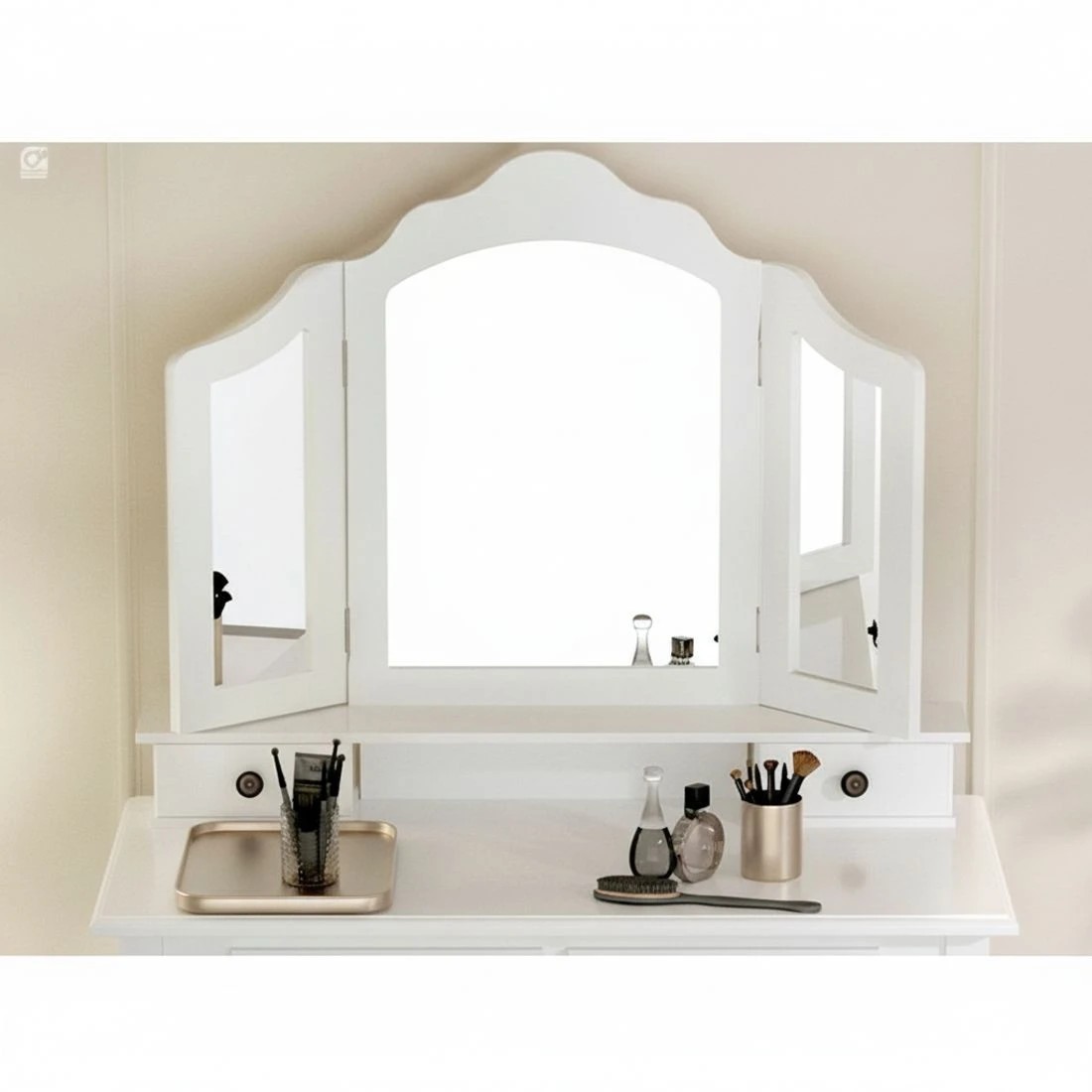 6 Artiss Dressing Table Stool Set Foldable Mirror - White, 6 of 8