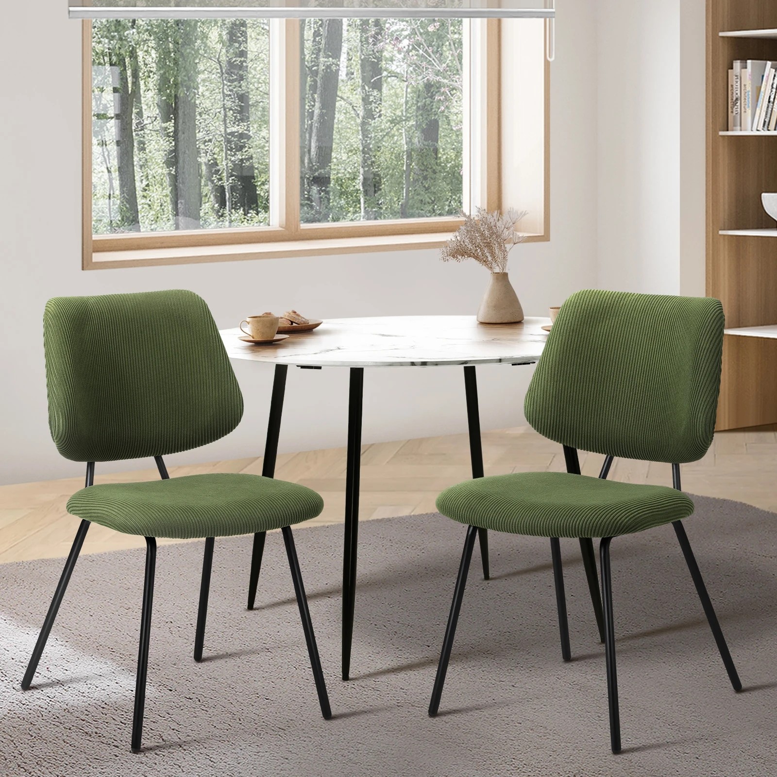 2 Oikiture 2x Dining Chair Vintage Retro Polyester Kitchen Padded Lounge
 - Green, 2 of 10