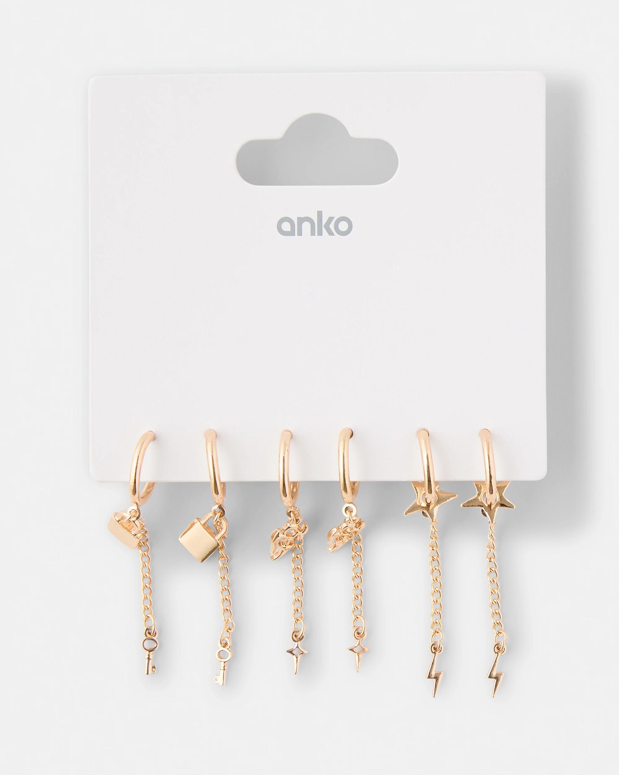 5 3 Pack Chain Hoop Earrings - Gold Tone Gold, 5 of 5