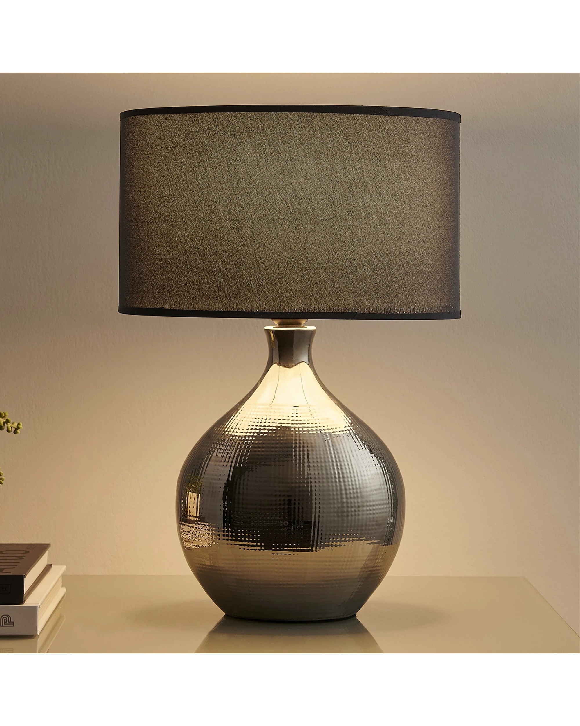 2 Sherwood Lighting Cosmo Contemporary Bedside Table Lamp Art Deco Textured Silver - Black, 2 of 6