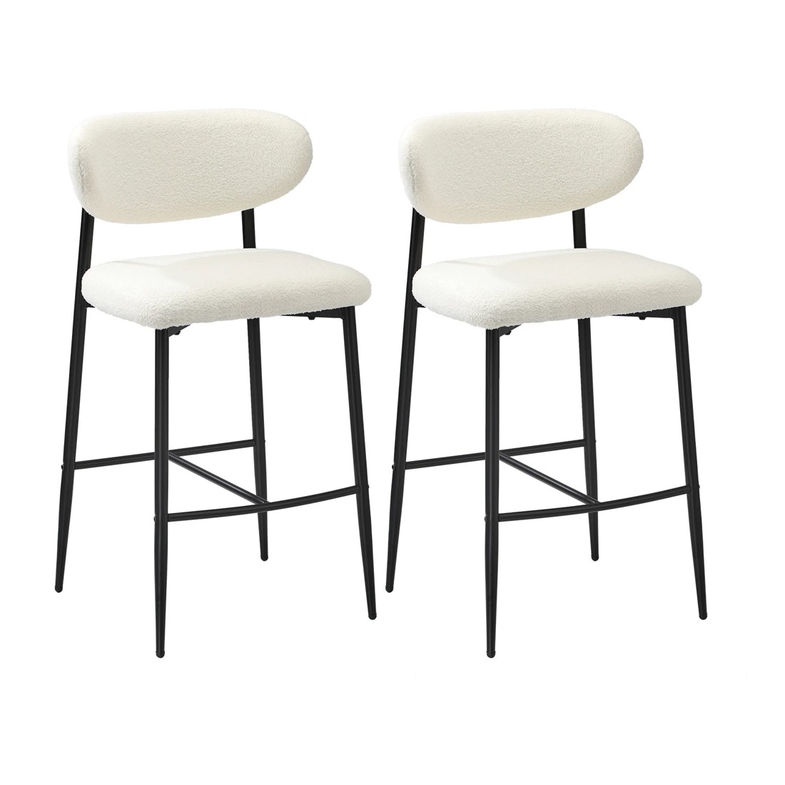 1 Oikiture 2x Bar Stools Kitchen Stool Counter Chair Boucle Fabric
 - Black, 1 of 10