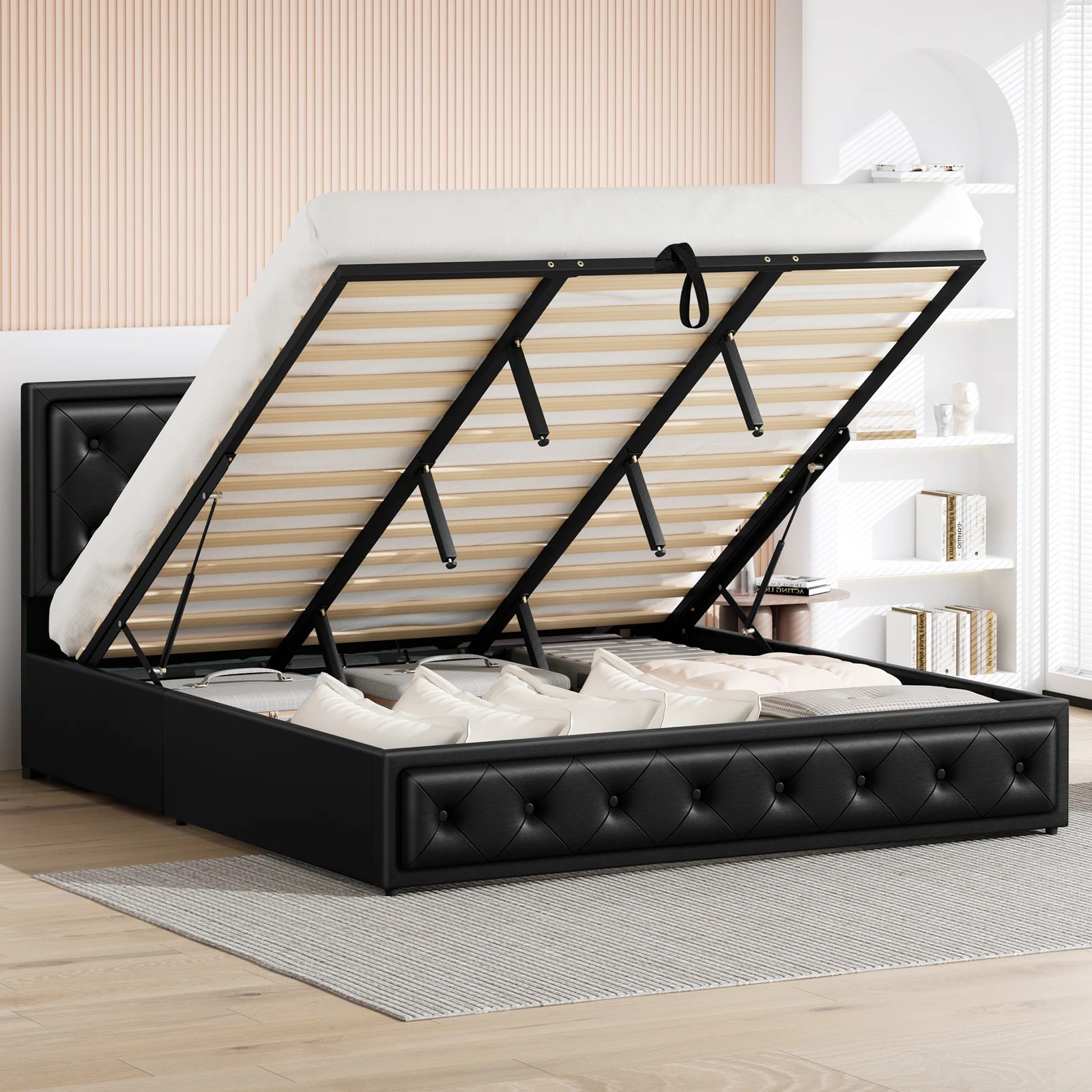 4 Alfordson Bed Frame King Size Gas Lift Storage Mattress Base Leather Dinana - Black, 4 of 10