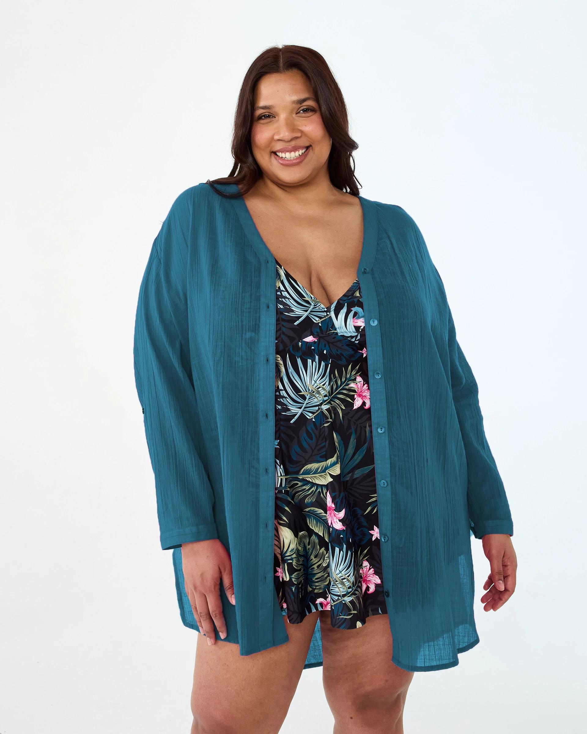 2 Curve Beach Kaftan TEAL NAVY, 2 of 8