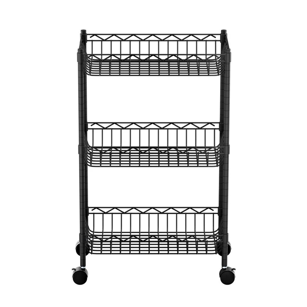 1 Artiss 3-Tier Shelving Unit Adjustable Garage Storage Kitchen Rack With Wheels - Black, 1 of 3