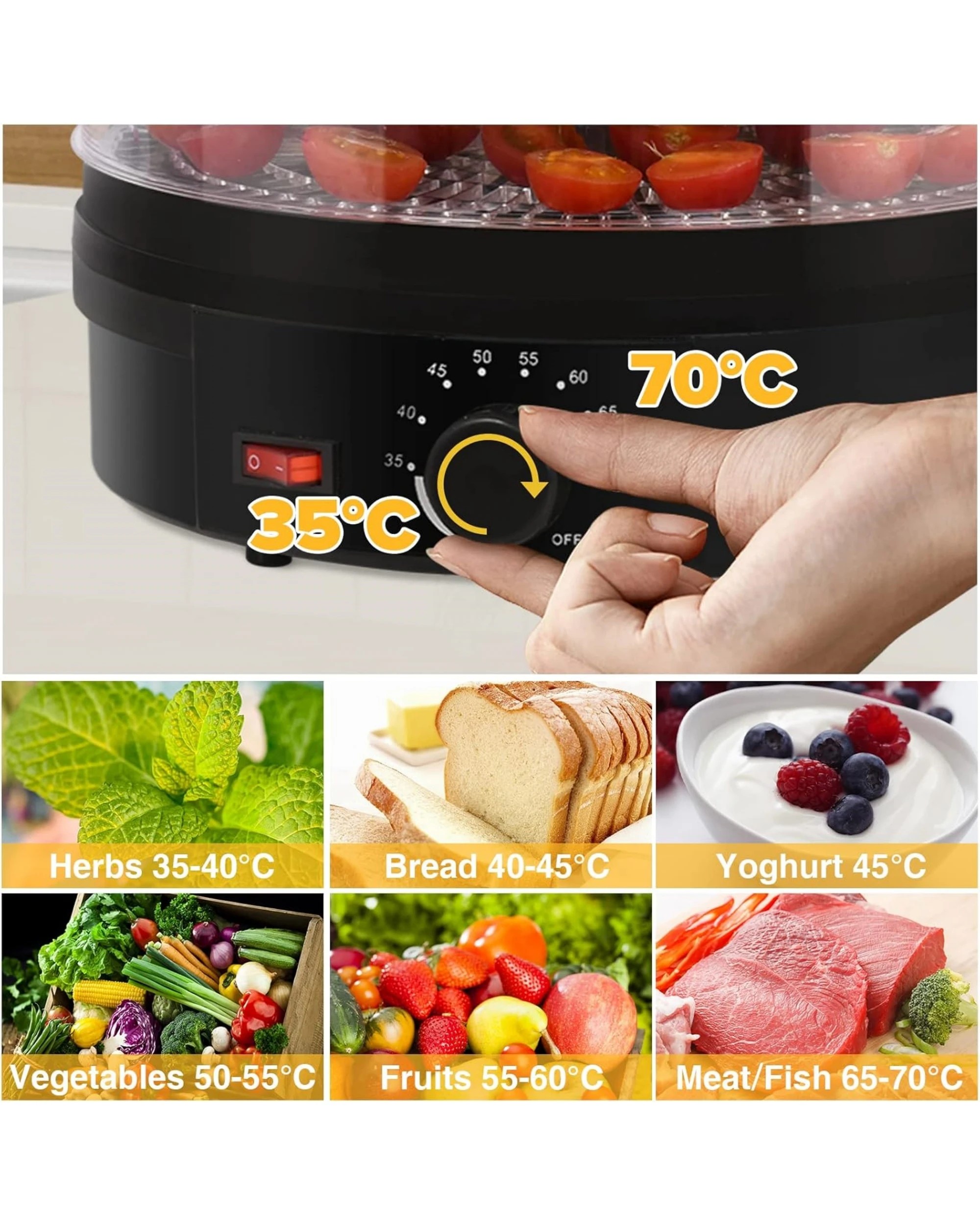 3 Advwin 5 Trays Food Dehydrator Black, 3 of 7