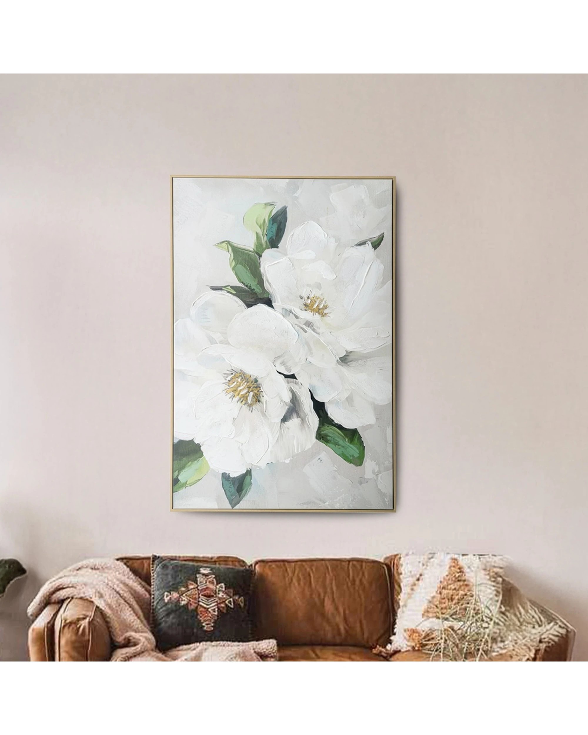 4 Urban Style Brushmarks Embellished Canvas Painting Artwork Magnolia 1225mm - White, 4 of 7