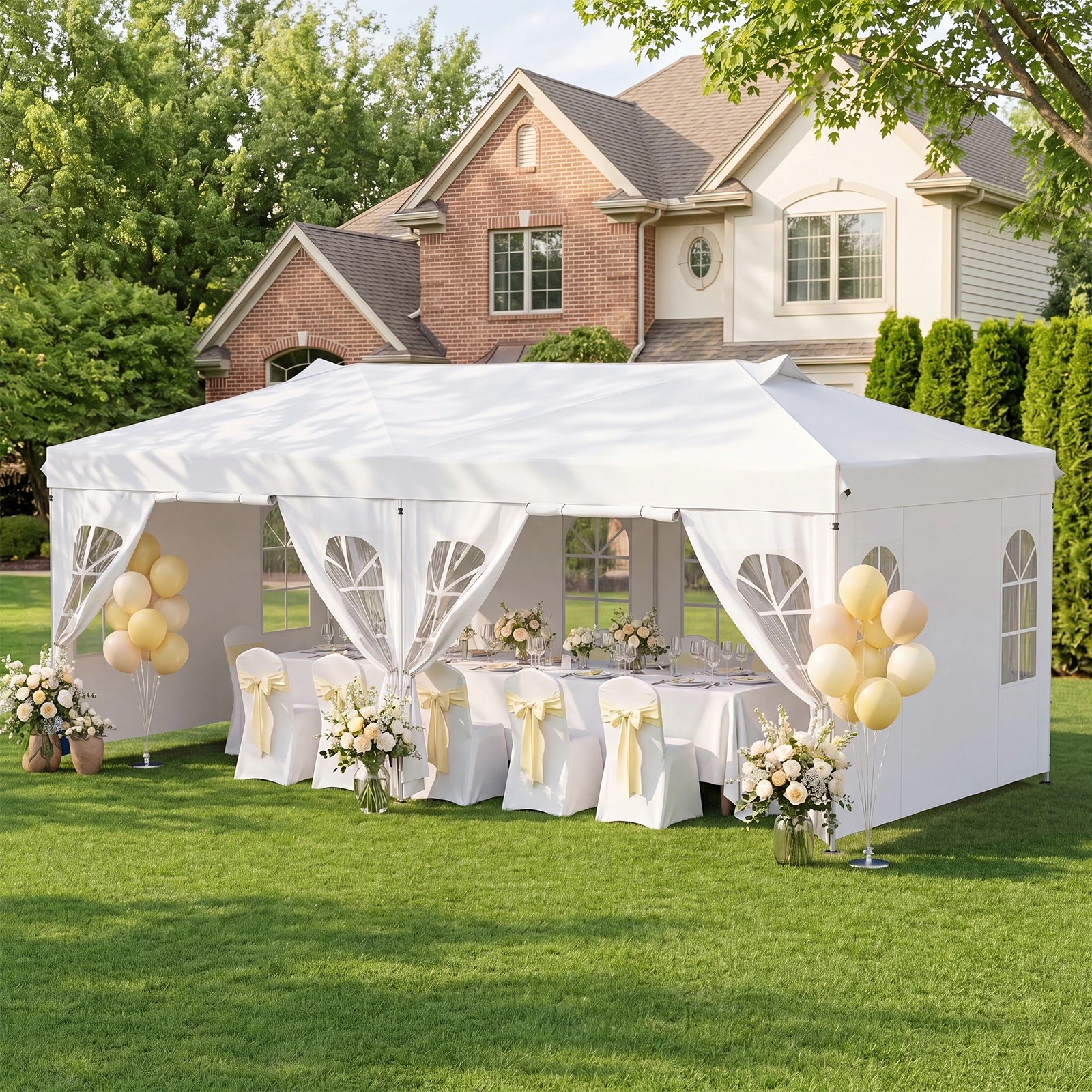 2 Costway 596x297cm Pop Up Canopy Tent 6 Sidewall One Push Outdoor Waterproof Gazebo - White, 2 of 3