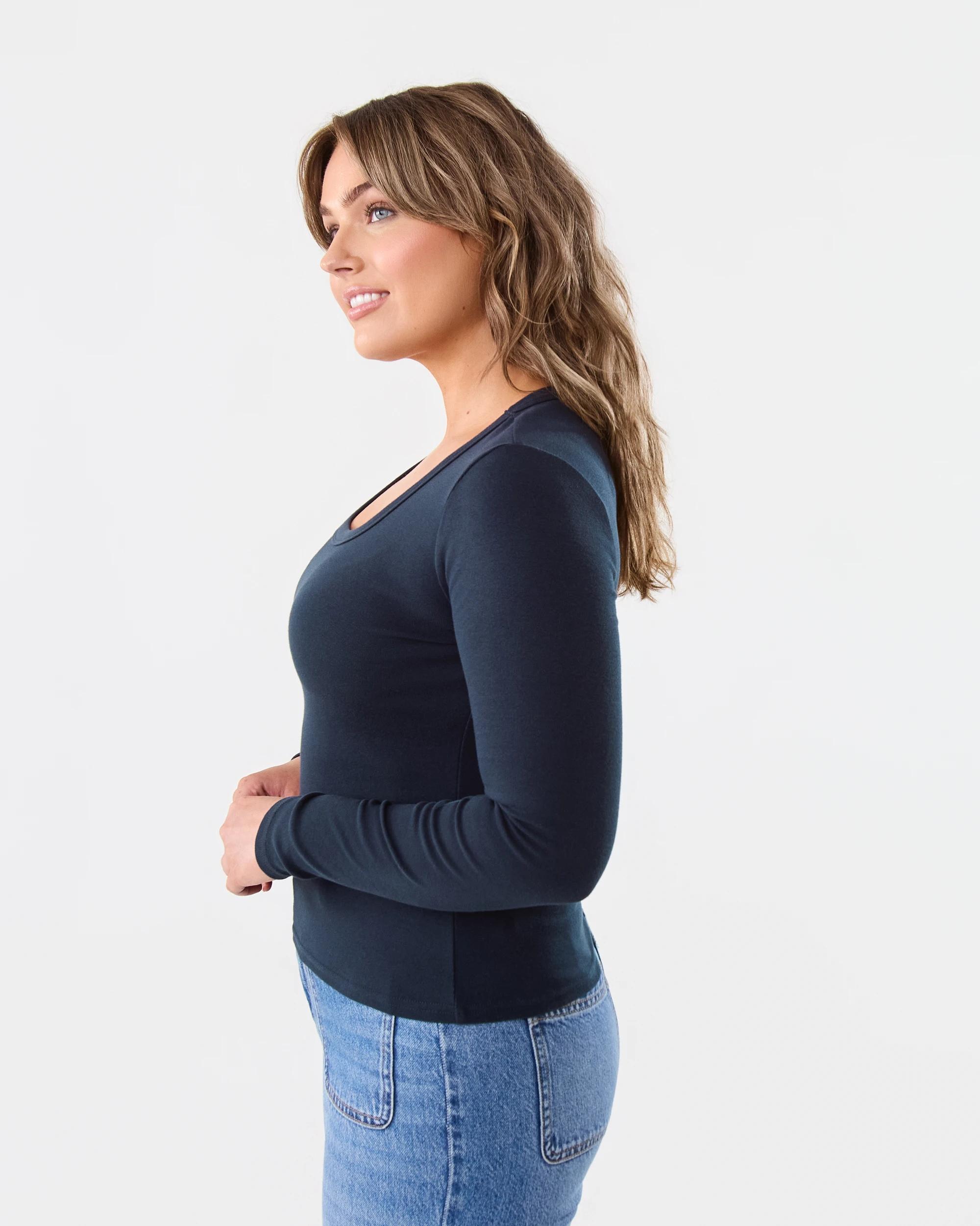 2 Long Sleeve Rib Scoop Neck T-shirt Navy Blaze, 2 of 5