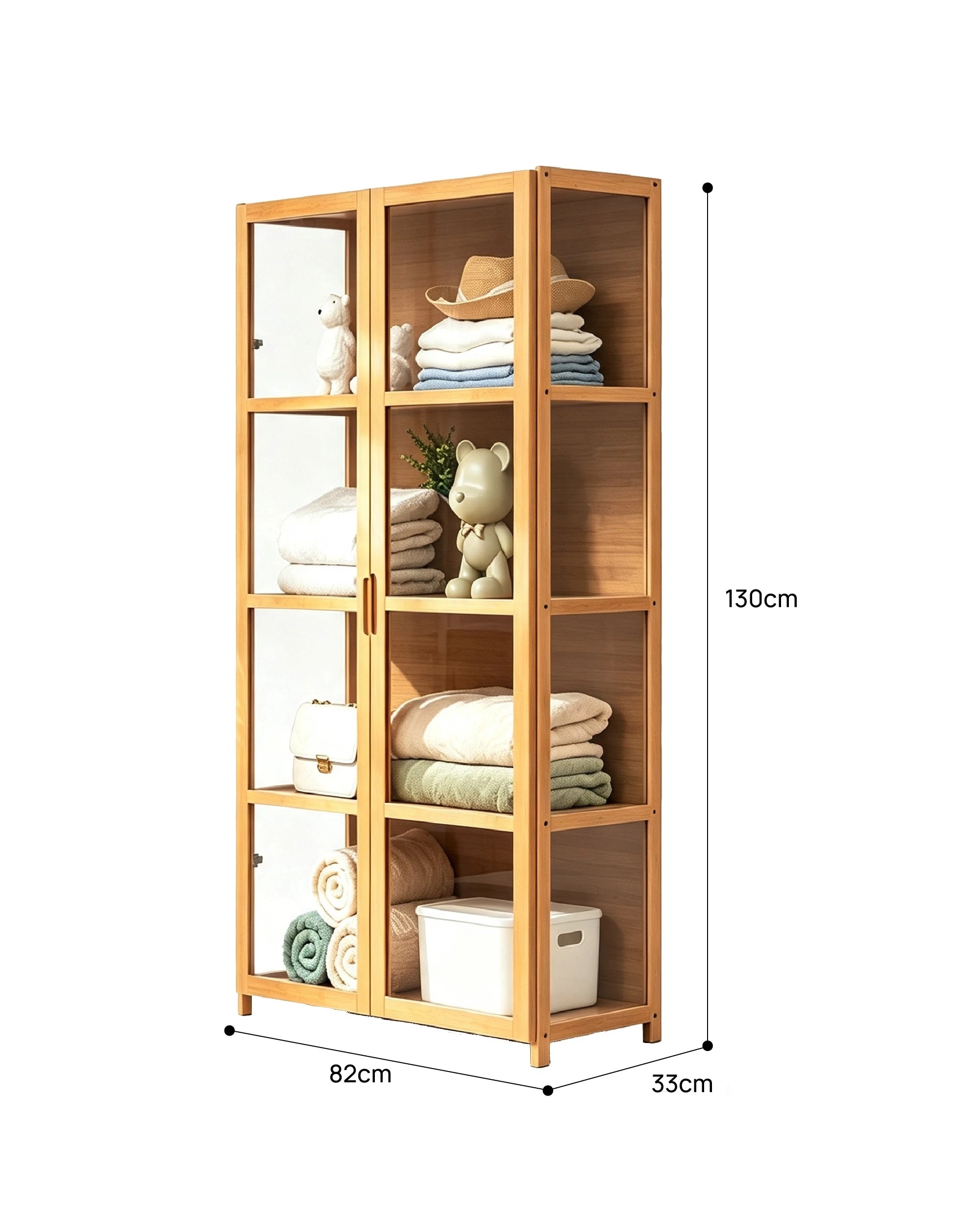 Foret 4tier Bamboo Storage Display Cabinet With Clear Double Doors 82cm ...