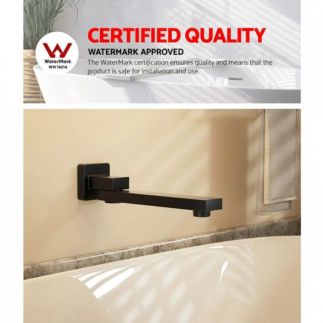 2 Cefito Bathroom Mixer Spout Wall Bath Tap Square Swivel Bathtub - Black, 2 of 4