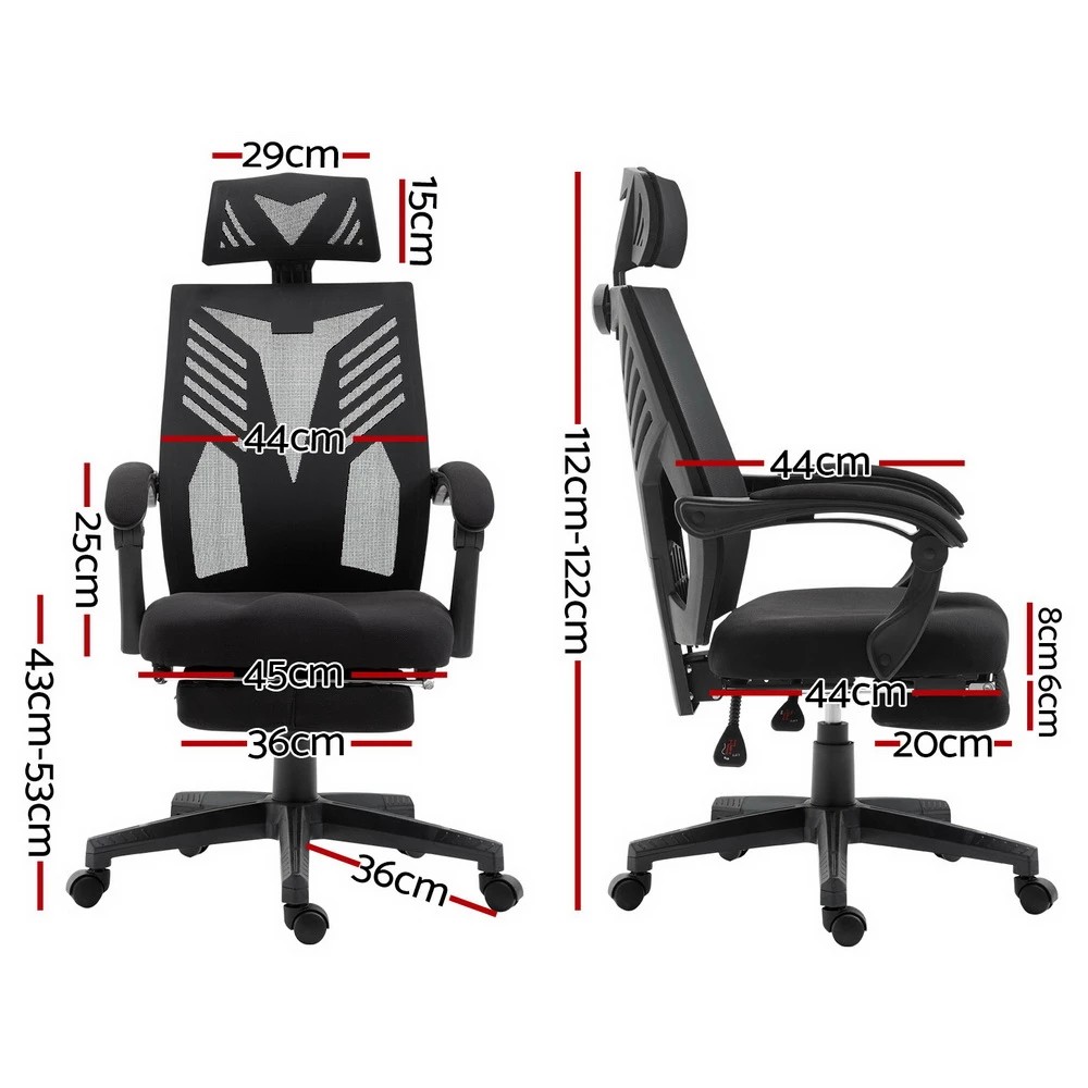 2 Artiss Mesh Office Chair Recliner - Black, 2 of 5