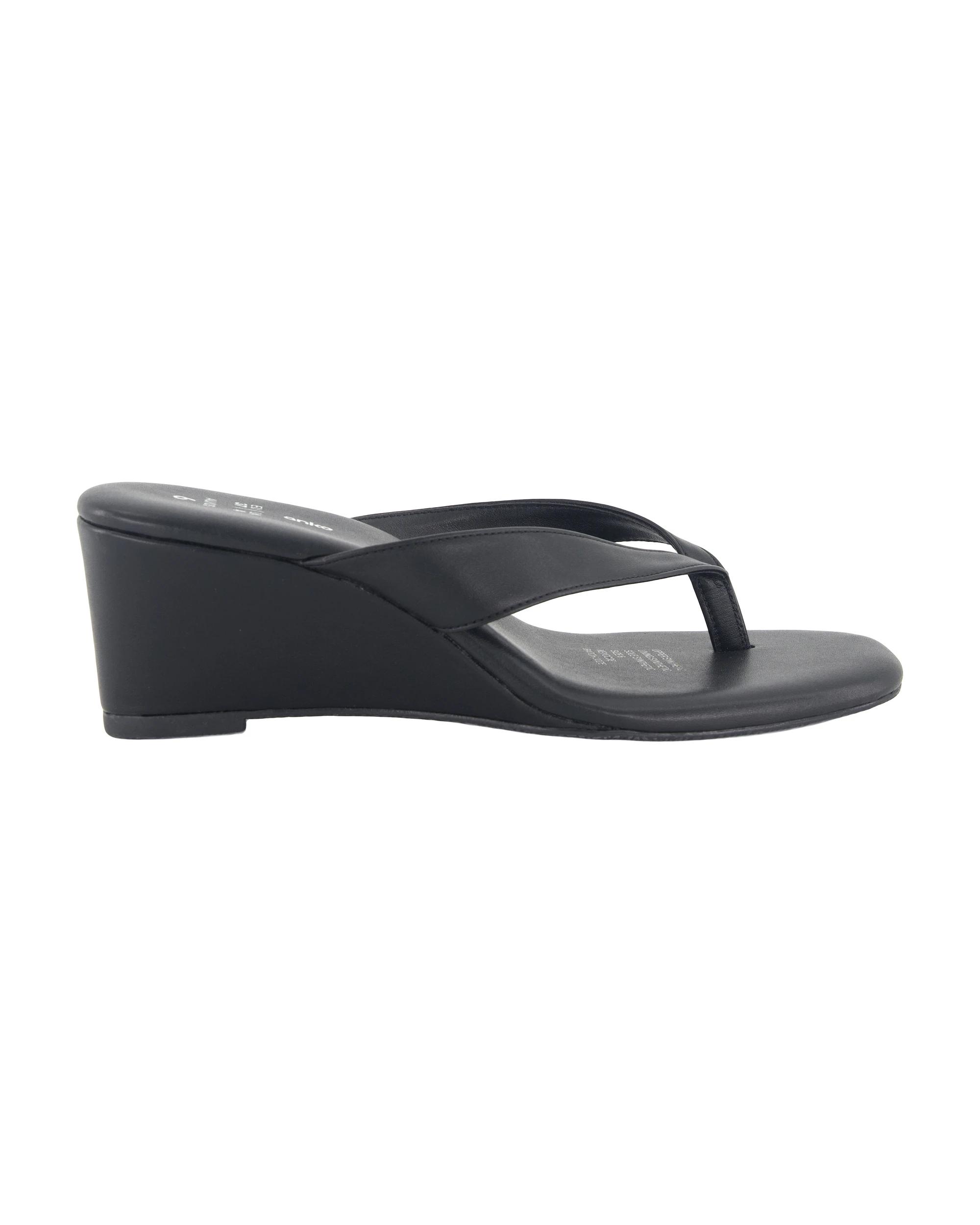 1 Toe Post Wedge Heels Black, 1 of 5