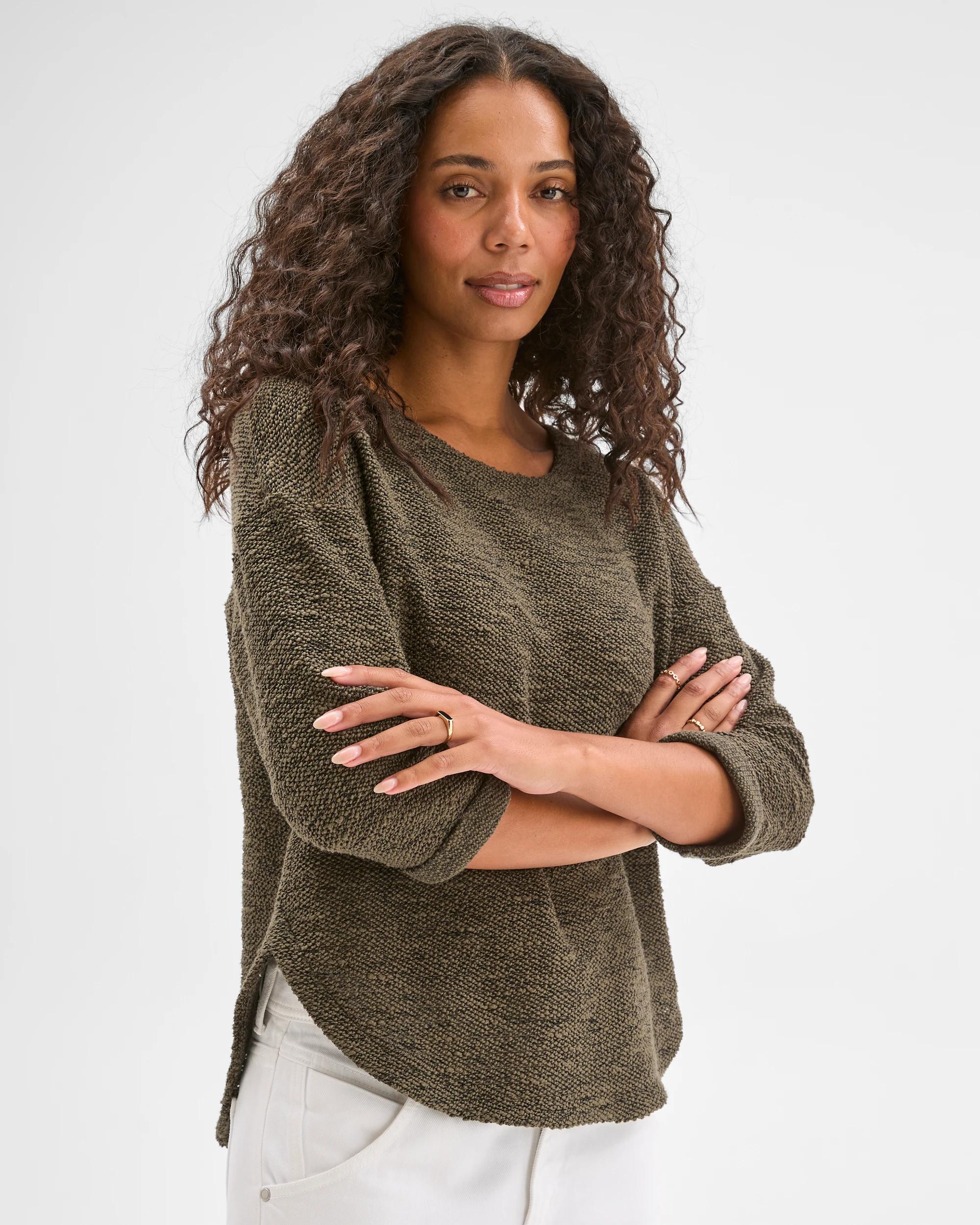 1 Target Woman Australian Cotton Blend Curved Hem Textured Top OREGANO, 1 of 6