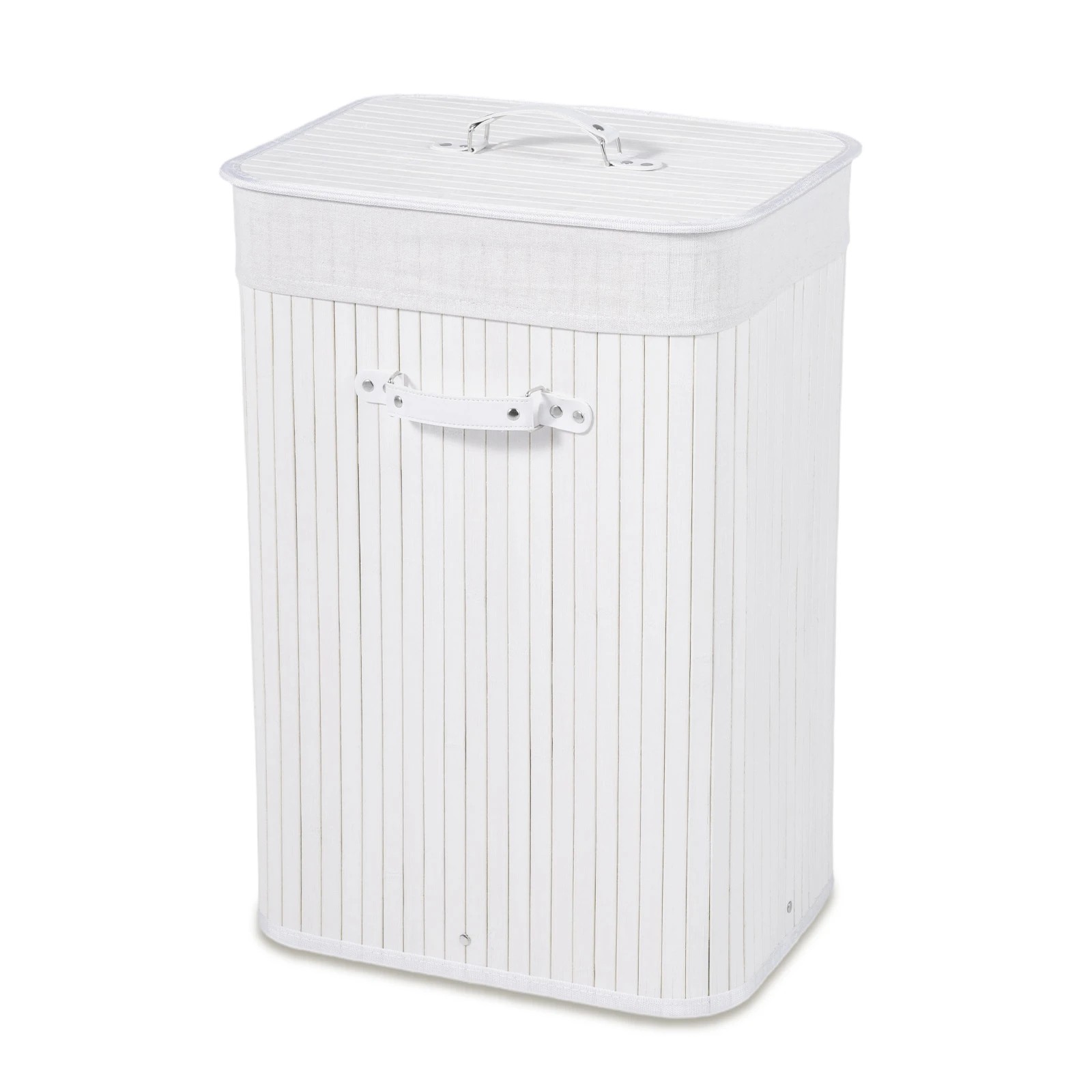 1 Costway 72L Bamboo Laundry Hamper Cloth Storage Basket Collapsible Bin Bathroom - White, 1 of 5