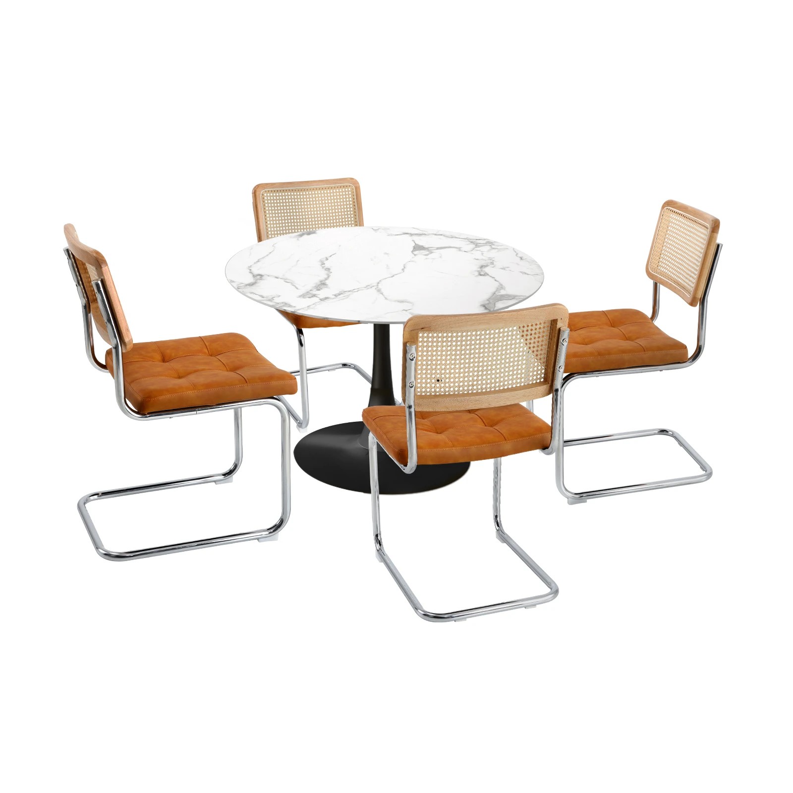 1 Oikiture 90cm Round Dining Table With 4pcs Dining Chairs Pu Leather
 - Multi, 1 of 10