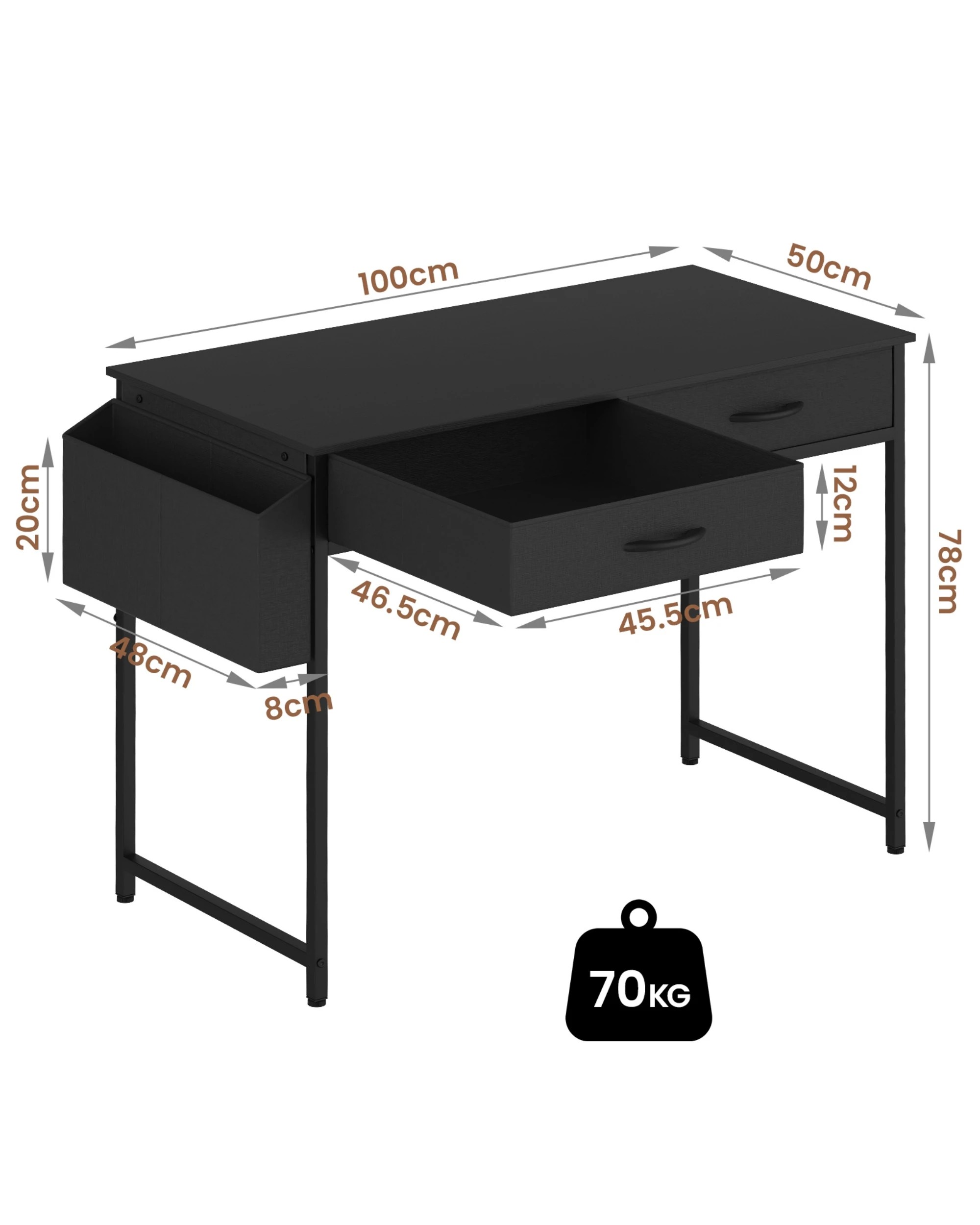 2 Advwin 100cm Small Desk With 2 Drawers And Storage Bag Makeup Vanity Desk Black, 2 of 9