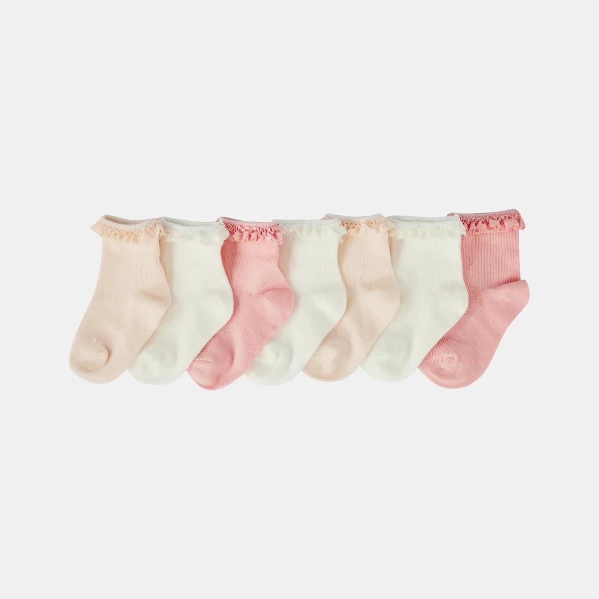 1 7 Pack Turn Over Top Socks Asrtdpnk, 1 of 2