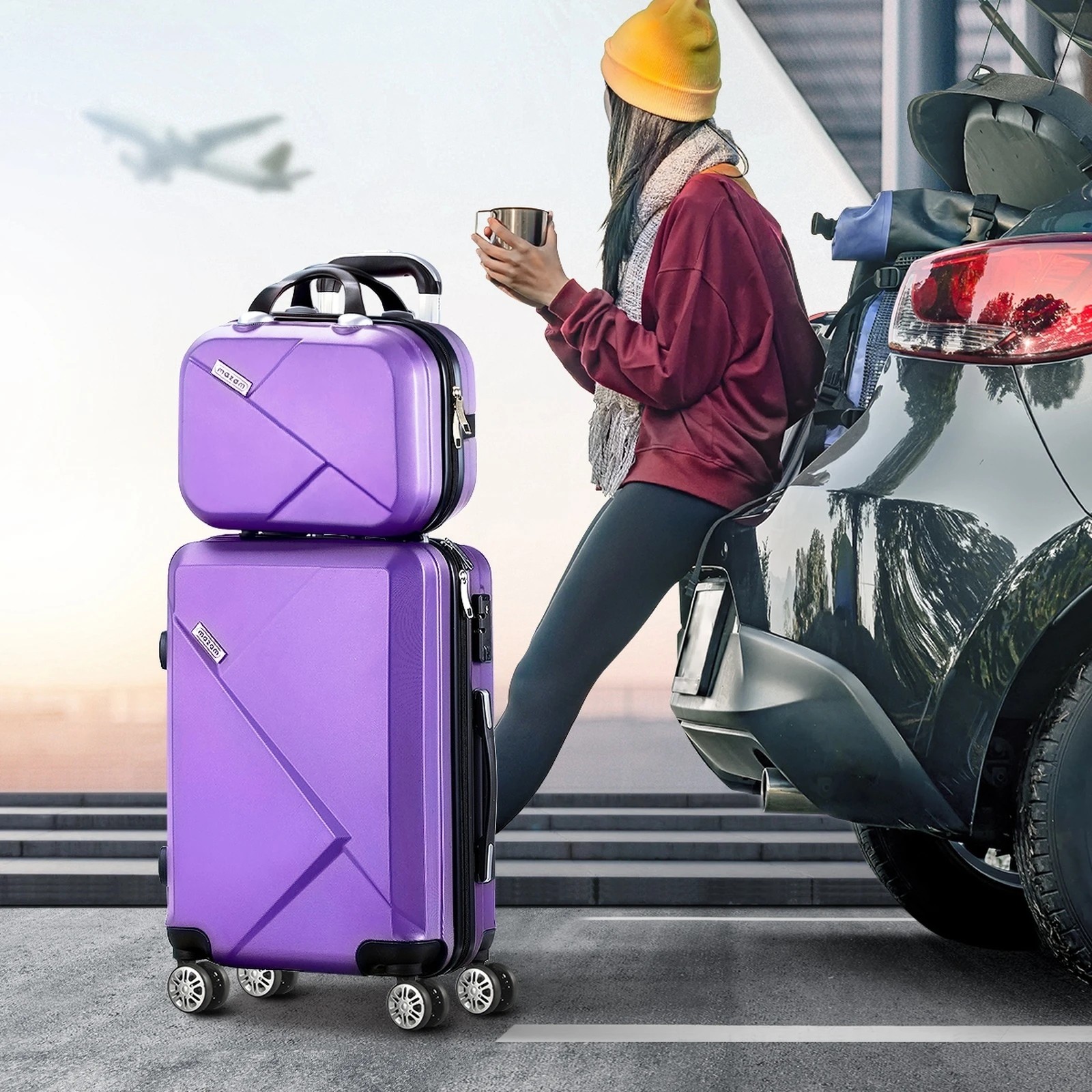 4 Mazam 2PCS Luggage Suitcase Trolley Set - Purple, 4 of 8