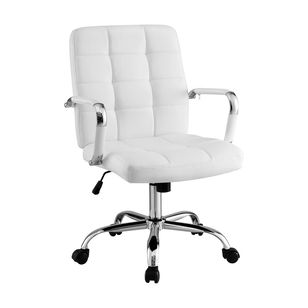 1 Artiss Office Chair Seat PU Work Computer Desk Chairs - White, 1 of 5