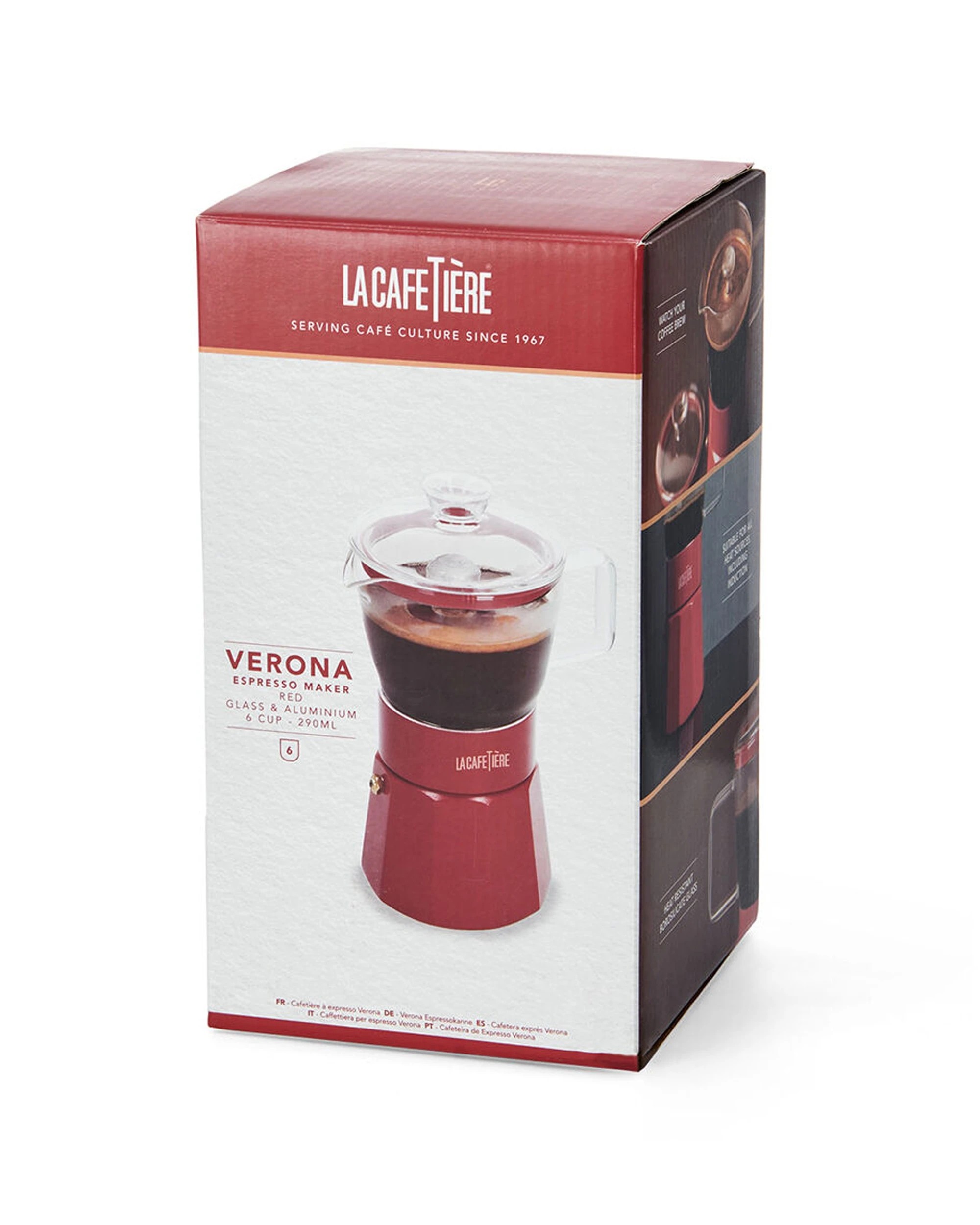6 La Cafetiere Verona Glass Coffee Espresso Maker Up To 6 Cups 240ml - Red, 6 of 6