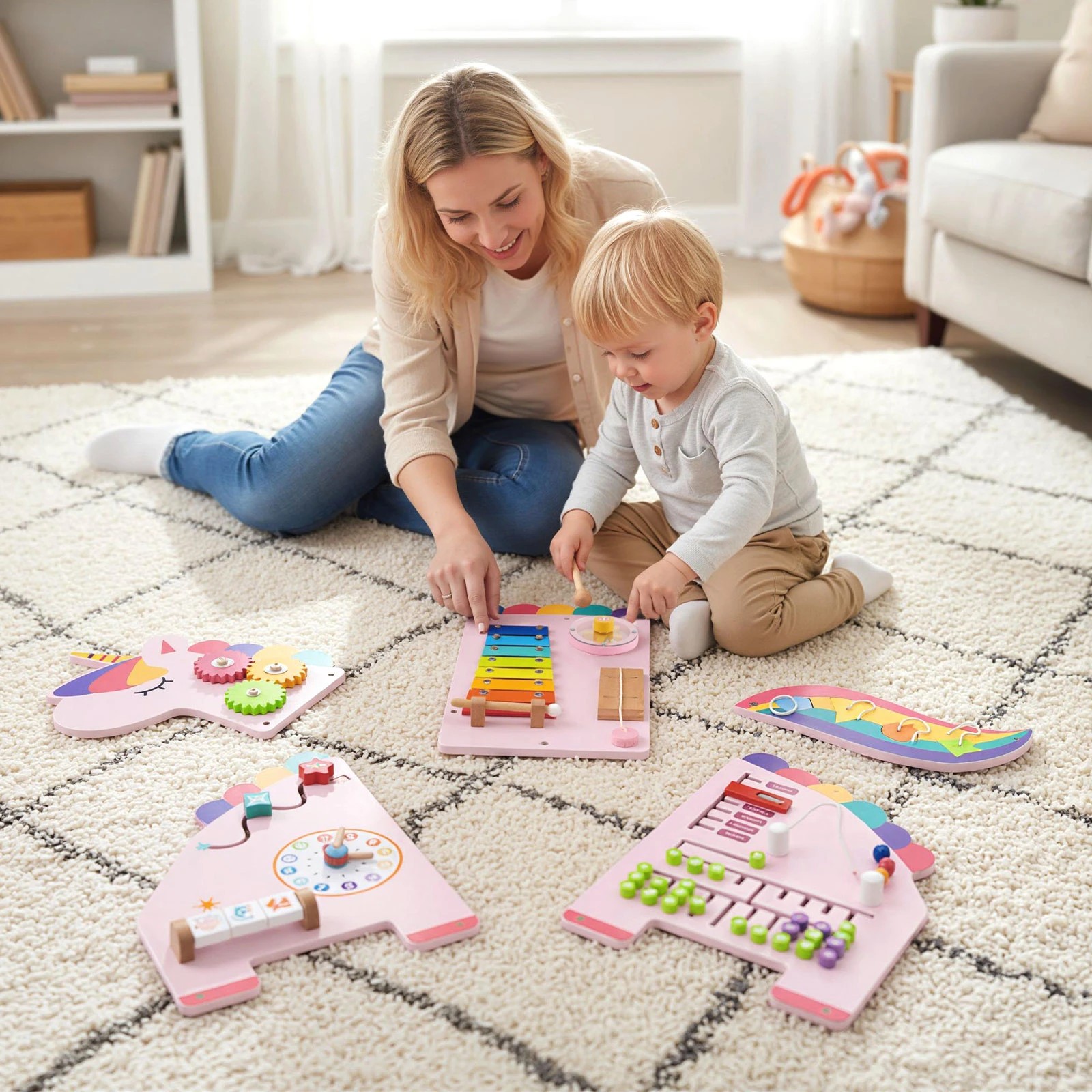 2 Costway 11in1 Wall Busy Board Panels Unicorn-themed Sensory Toy - Pink, 2 of 3