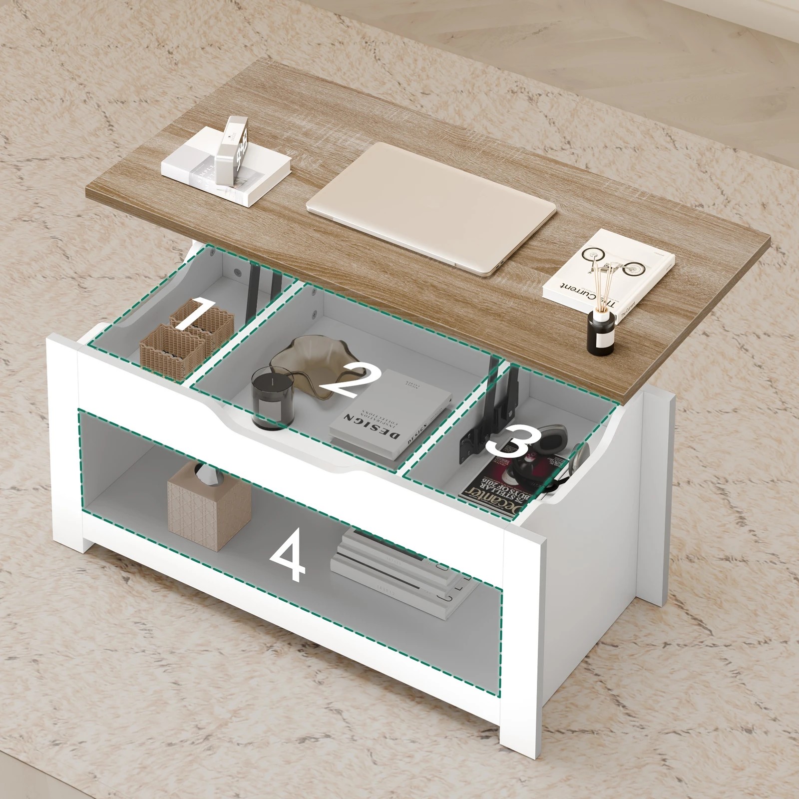 4 Alfordson Coffee Table Lift Up Top Laptop Desk Hidden Storage Shelf - Wood White, 4 of 10