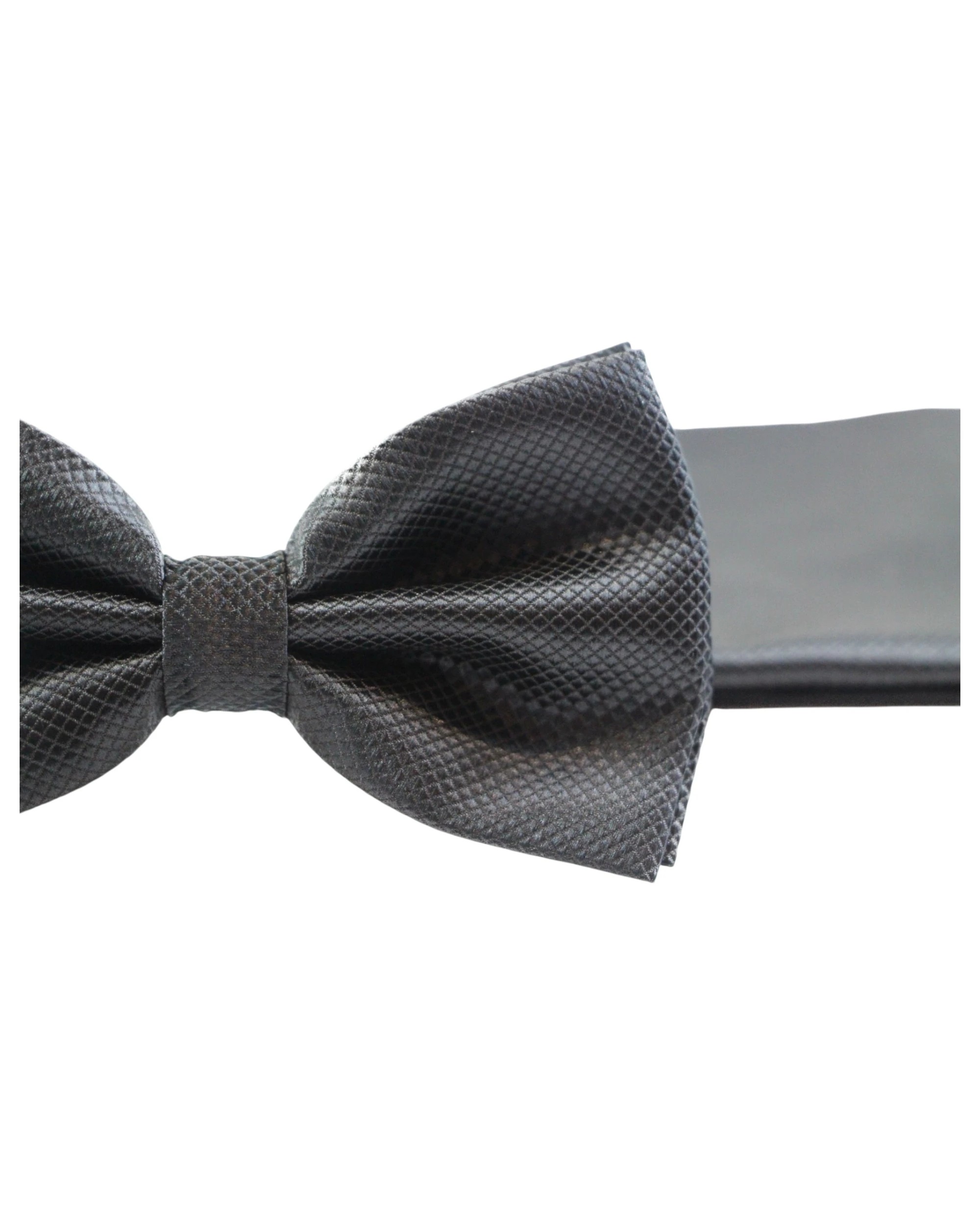 3 Zasel Mens Plain Coloured Checkered Bow Tie & Matching Pocket Square Set - Black - Black, 3 of 4