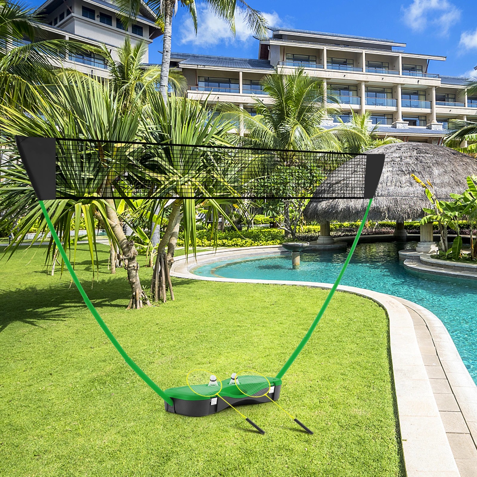 2 Costway Badminton Tennis Net Set Light Portable Foldable Volleyball Kit Outdoor Fitness Sports - Green, 2 of 3