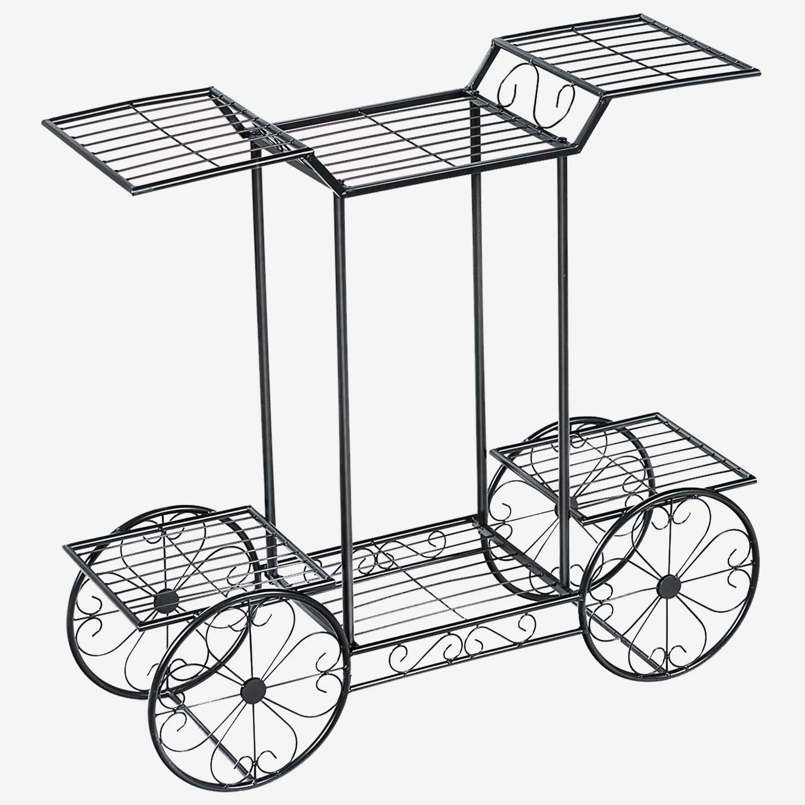 Costway 4-Tier Flower Rack Plant Stand In/Outdoor Iron Garden Pot Shelf ...