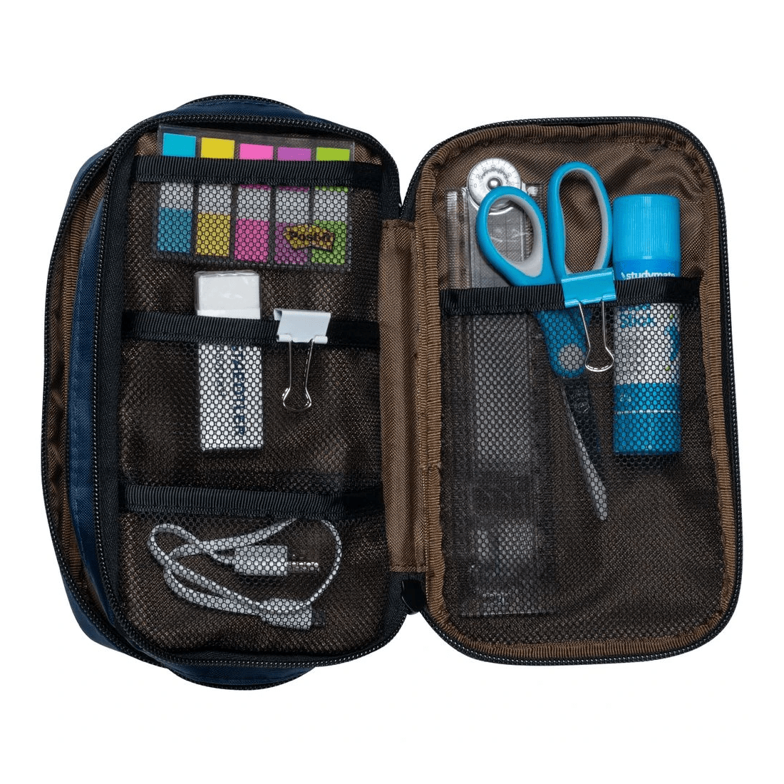 5 Lihit Lab Double Zip Mutli Compartment Pencil Case Navy, 5 of 5