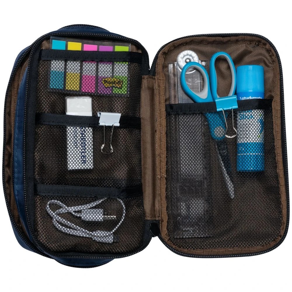 5 Lihit Lab Double Zip Mutli Compartment Pencil Case Navy, 5 of 5